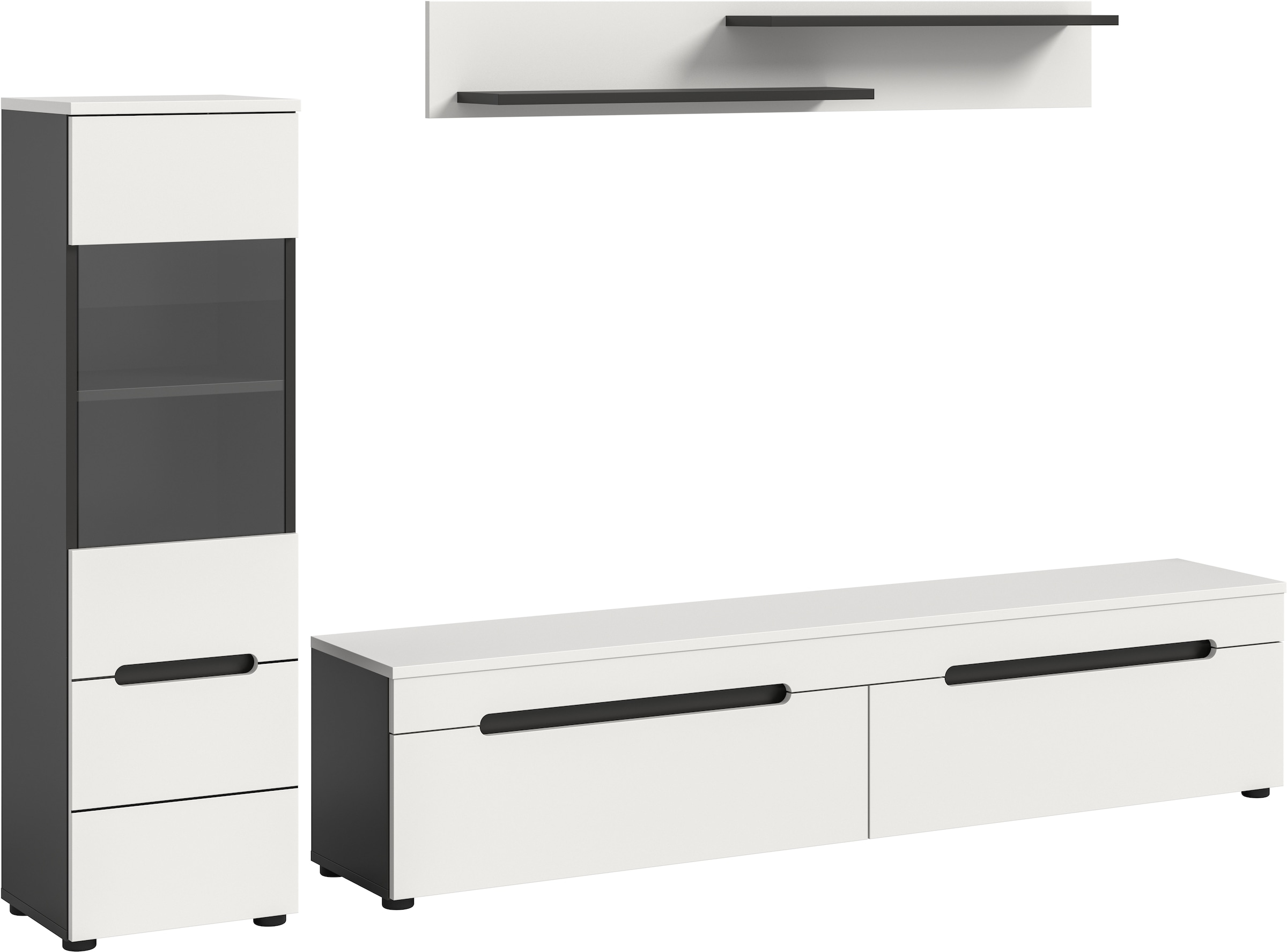 Home affaire Wohnwand »REHAT, TOPSELLER!, 3-teilig, wahlweise stehend und hängend montierbar« Set bestehend aus: Vitrine, Lowboard und Wandboard, 2 Stk. tlg.