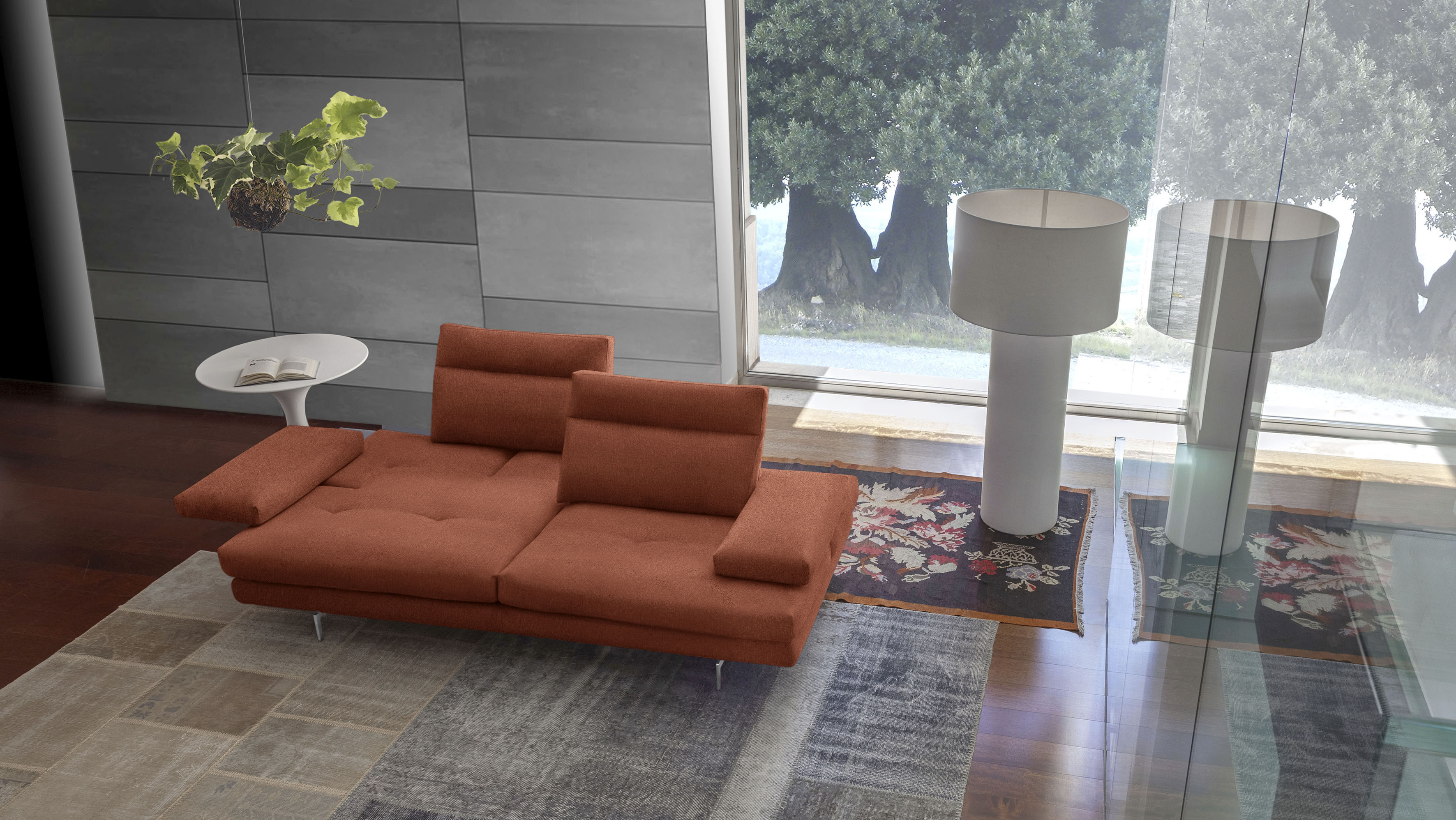 CALIA ITALIA 3-Sitzer "Toby Wing, 208 cm breit, Designsofa mit hohem Sitzkomfort" inklusive Sitztiefenverstellung, Füße in Chrom glänzend