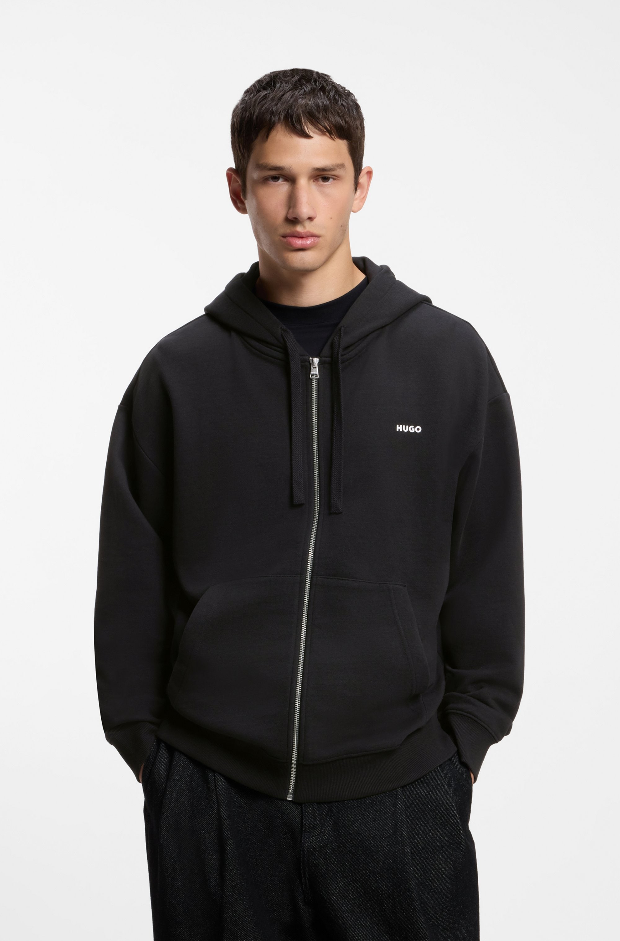 HUGO Kapuzensweatjacke Relaxed Fit, Kapuze, Taschen