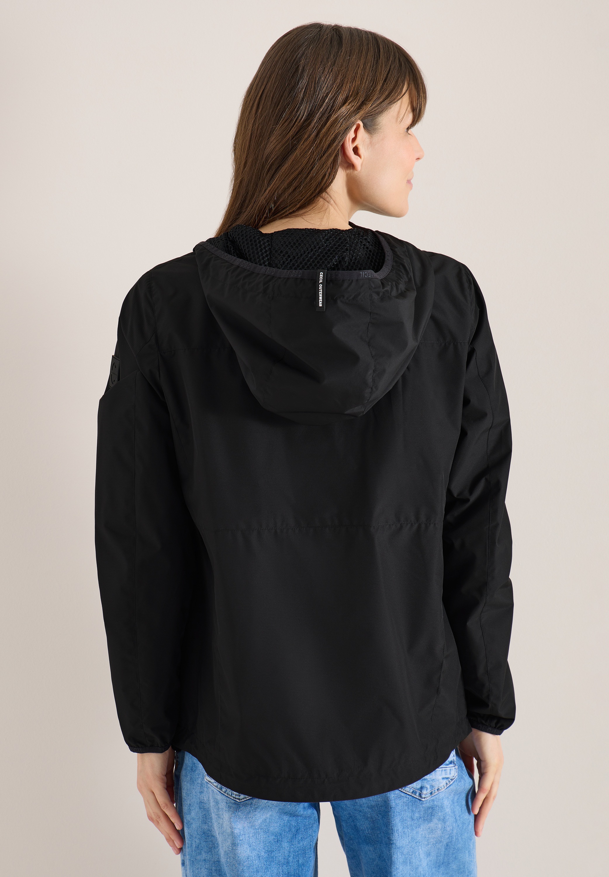 Regen- und Matschjacke CECIL, Damen, Gr. M (40), schwarz, Stoff, Obermaterial: 100% Polyester; Futter: 100% Polyester, unifarben, comfort fit normal, ohne Ausschnitt, Bündchen, Jacken, mit Tunnelzugsaum 2