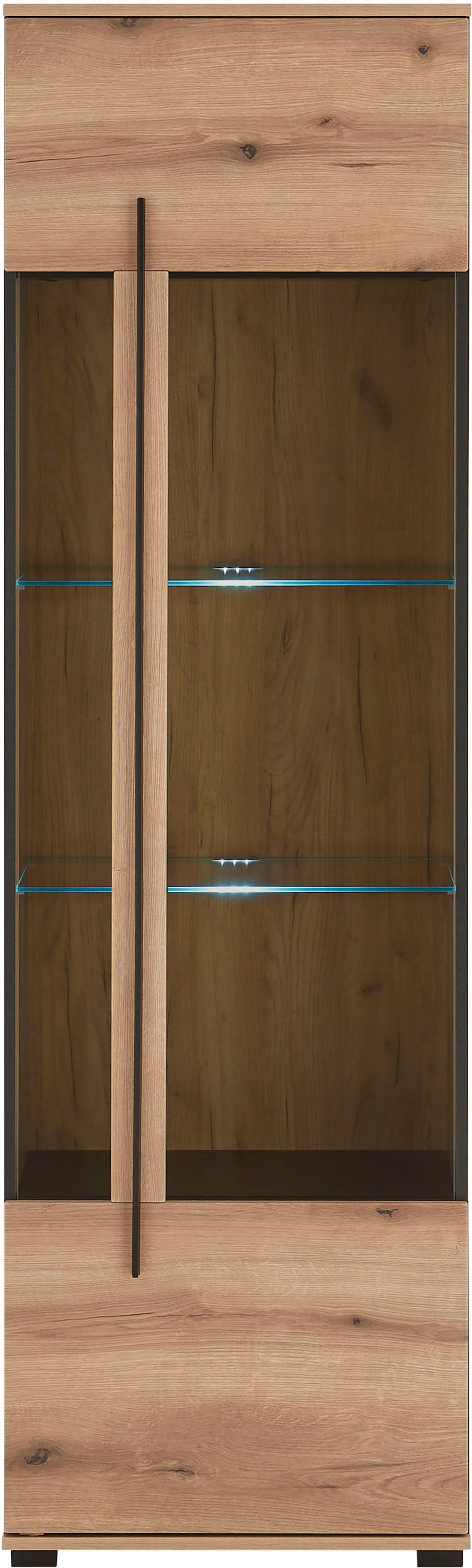 INOSIGN Vitrine »Cantara, Vitrinenschrank in Eiche Evoke oder weiß, Standvitrine«, schwarzer Stangengriff, ausreichend Stauraum, vielseitig einsetzbar