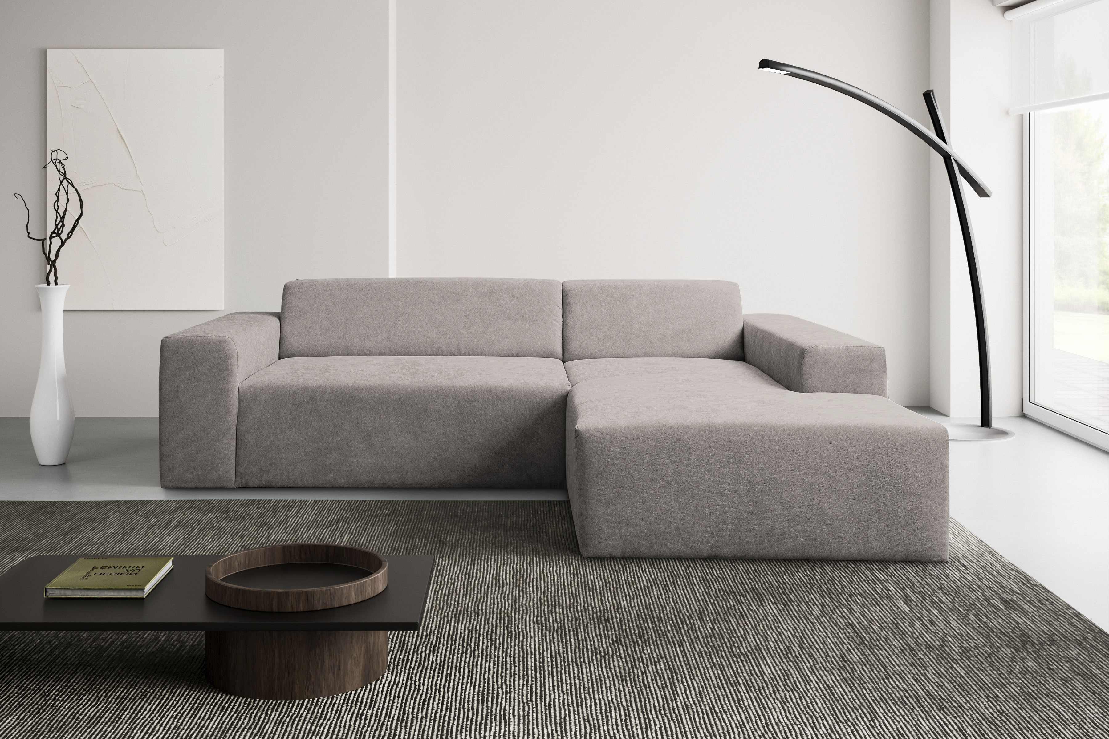 WERK2 Ecksofa "Zeus-L 253 cm breit, bequemes Cord-Sofa in L-Form, urbanes Design" Organische curvy-trend Couch mit großer Komfort-Ottomane
