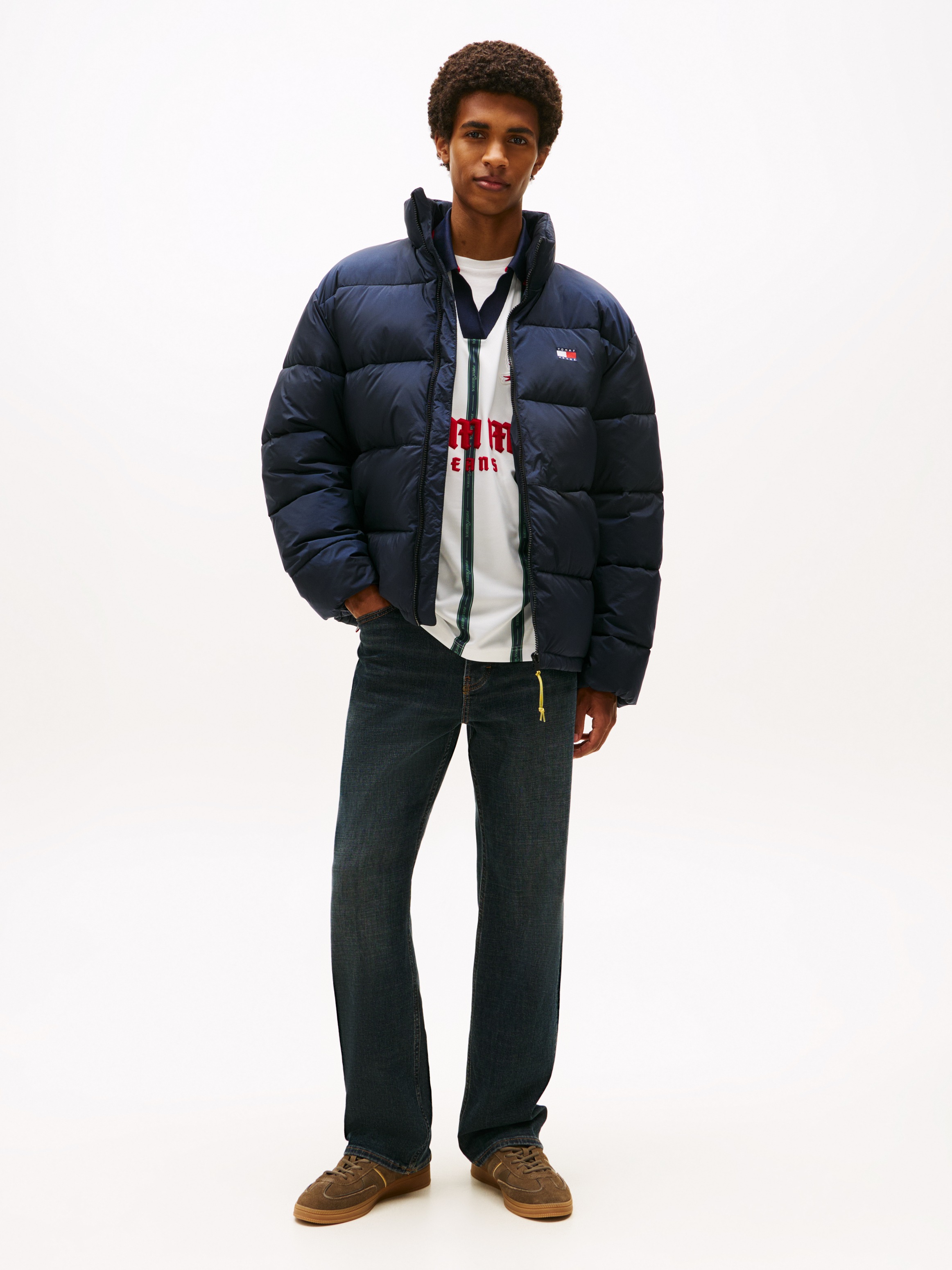 Tommy Jeans Steppjacke »VAIL PUFFER«, ohne Kapuze, Daunenjacke, Übergangsjacke Regular fit mit Rundhalsausschnitt
