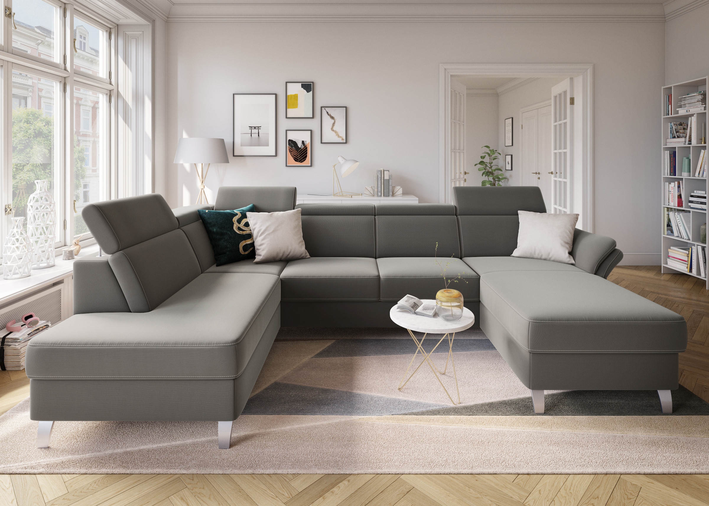 sit&more Wohnlandschaft »Vincenzo U-Form«, inklusive Kopfteilverstellung, wahlweise mit Bettfunktion, Bettkasten