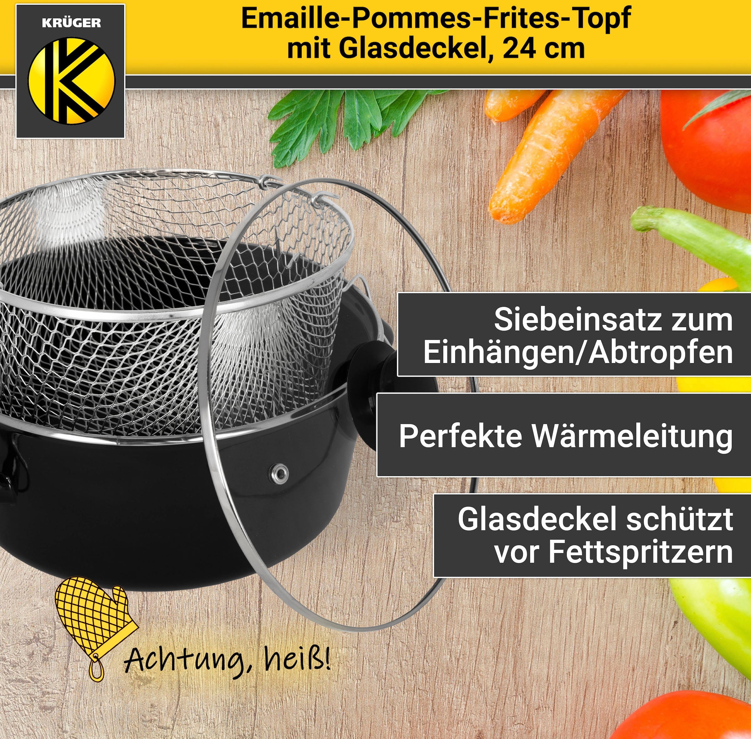 Induktion BAUR 24 | Frittiertopf, Deckel, cm, Ø Krüger Emaille, mit