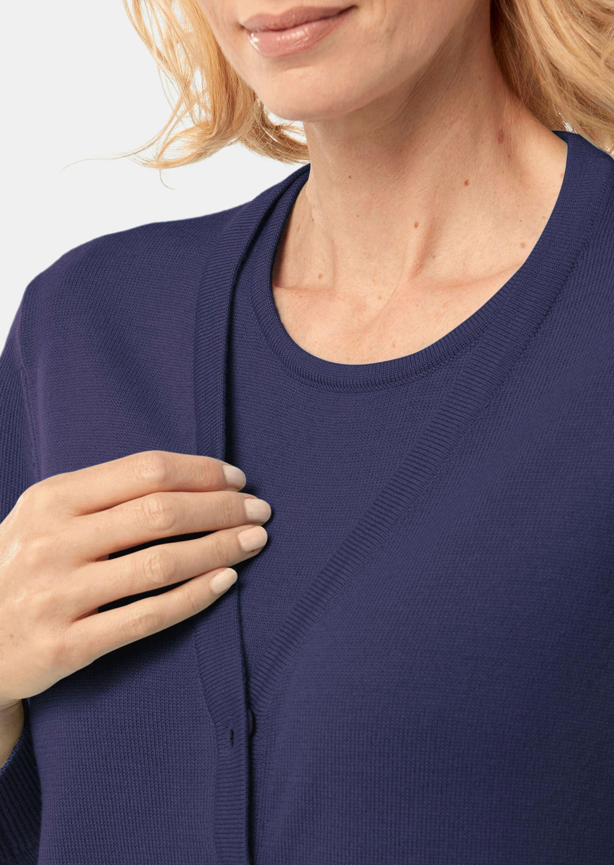 GOLDNER Strickpullover »Kurzgröße Strick-Twinset aus Merino-Schurwolle«