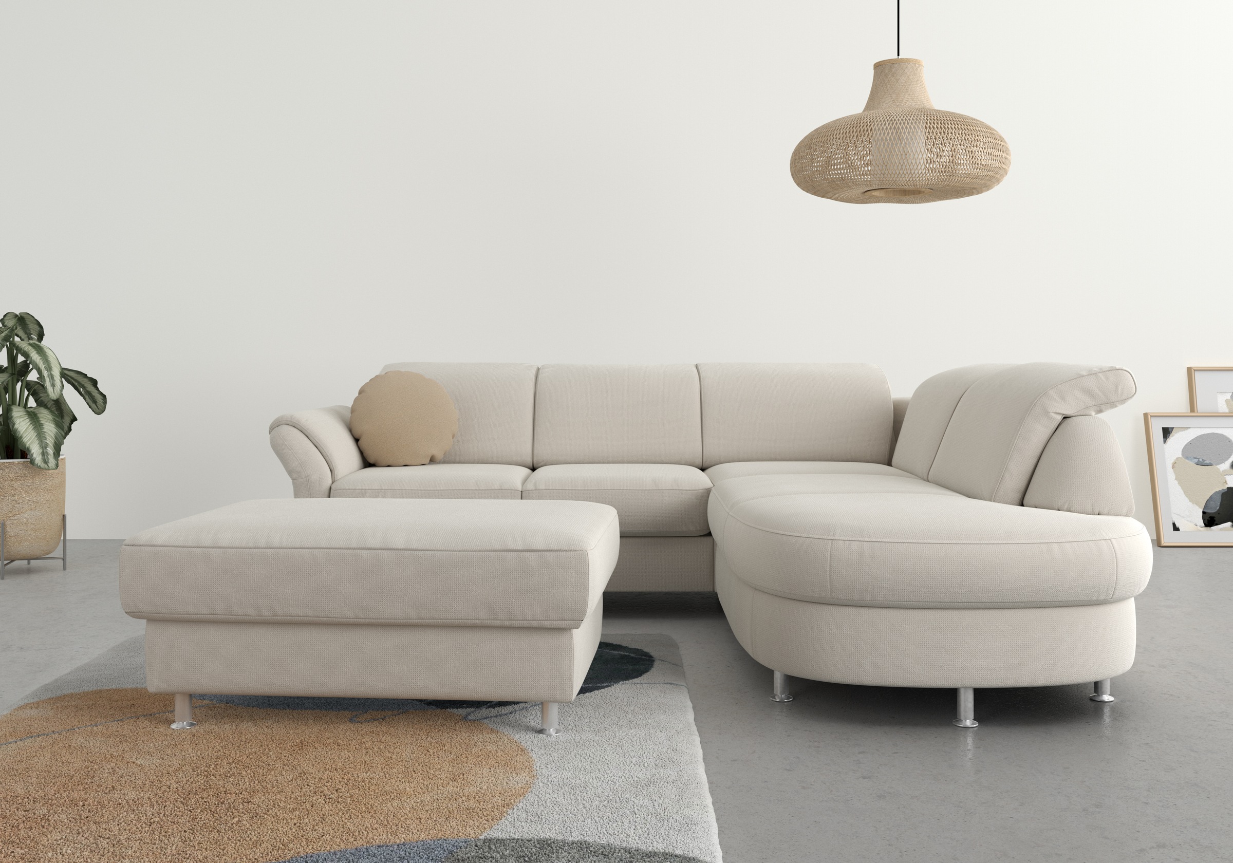 Ecksofa SIT & MORE "Apulia L-Form", beige (creme), B:250cm H:78cm T:212cm, Webstoff (100% Polyester);Struktur weich (90% Polyester, 10% Polyamid);Luxus-Micofaser Euphoria (100% Polyester);Samtoptik (100% Polyester), Sofas, Ecksofa, wahlweise Bettfunktion,