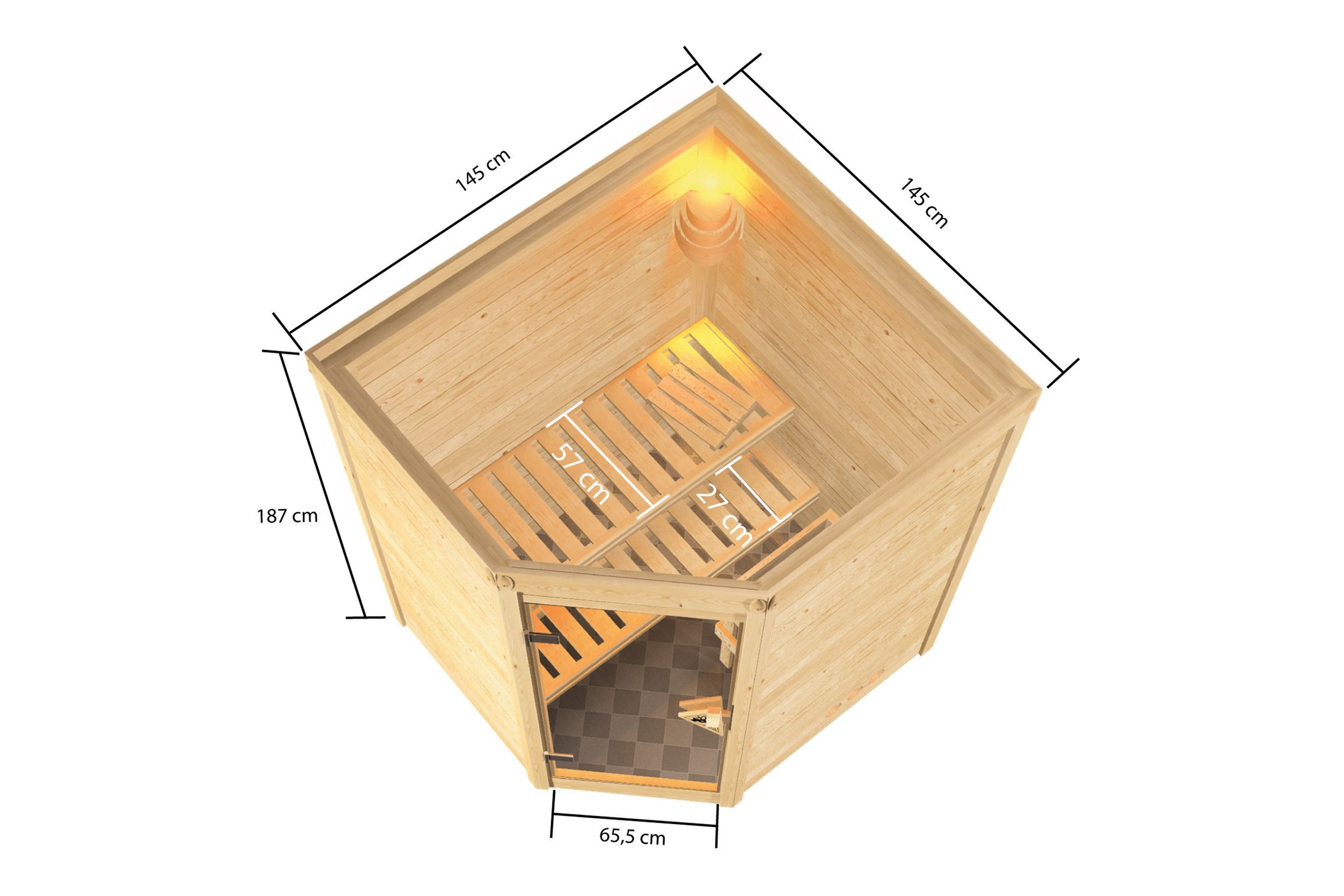 Karibu Sauna »"Anni" mit bronzierter Tür SET, naturbelassen, mit Ofen 9 kW« aus hochwertiger nordischer Fichte