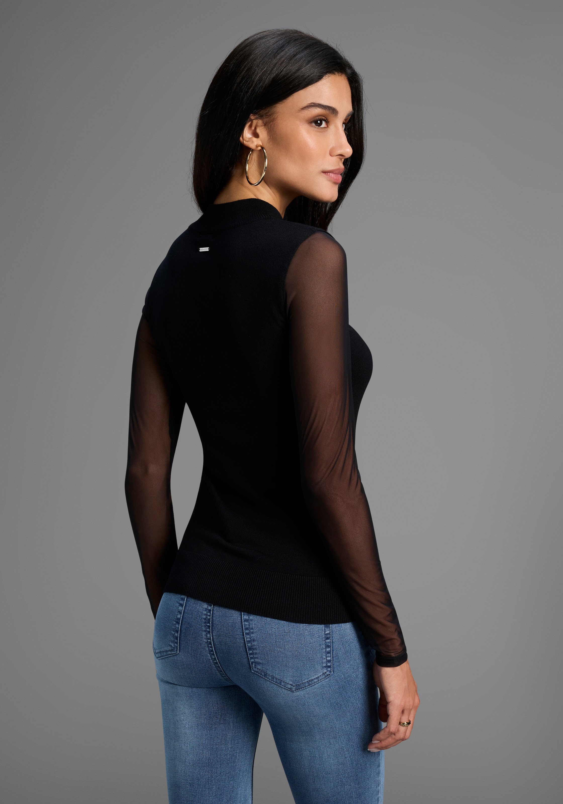 Laura Scott Stehkragenpullover, in enger Passform mit Mesh - NEUE KOLLEKTIO günstig online kaufen