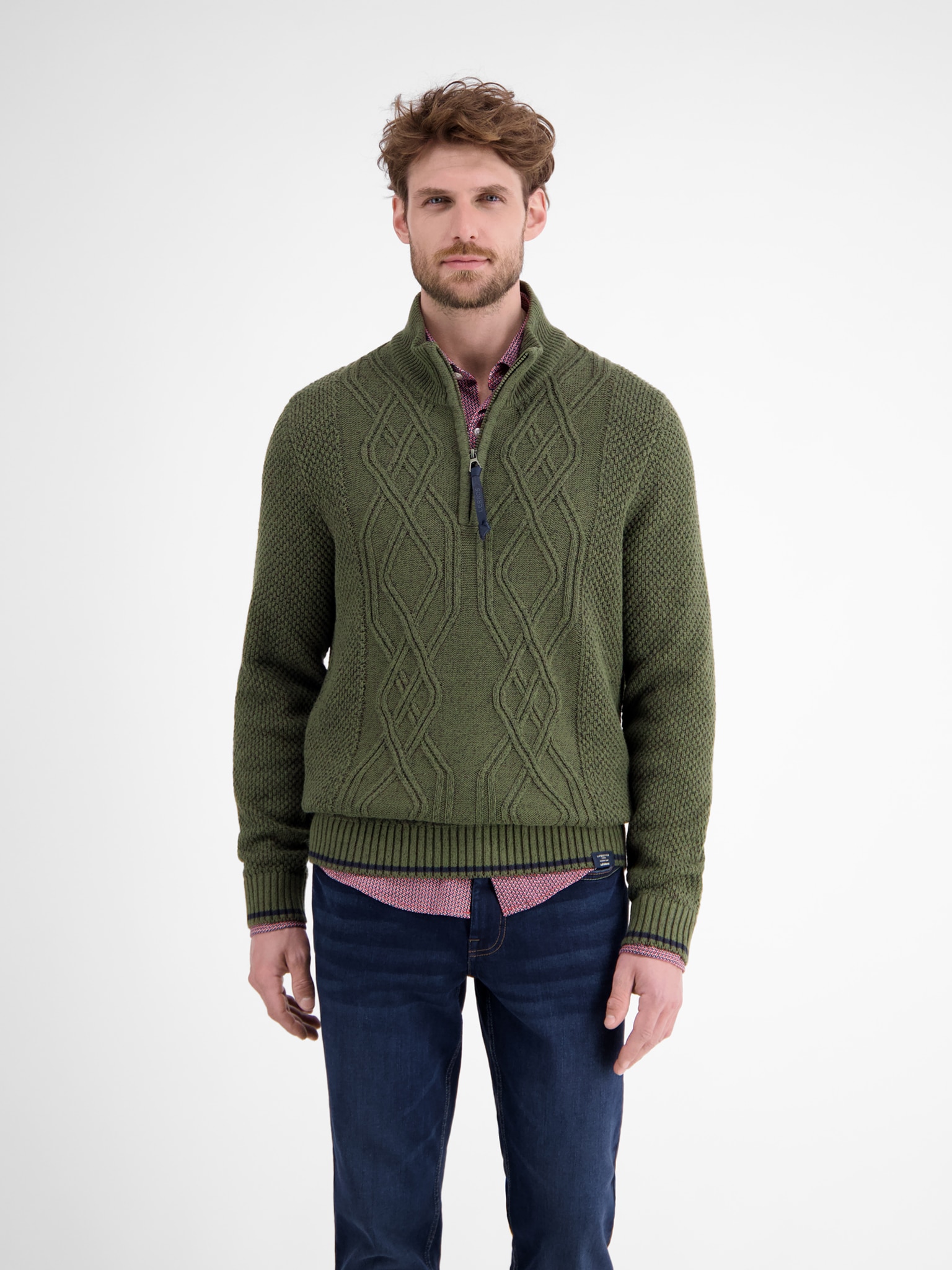 LERROS Herren Troyernordic olive, Gr. M, Zopfmuster, Strick, Obermaterial: 60% Baumwolle, 40% Polyacryl, Pullover, mit Zopfmuster
