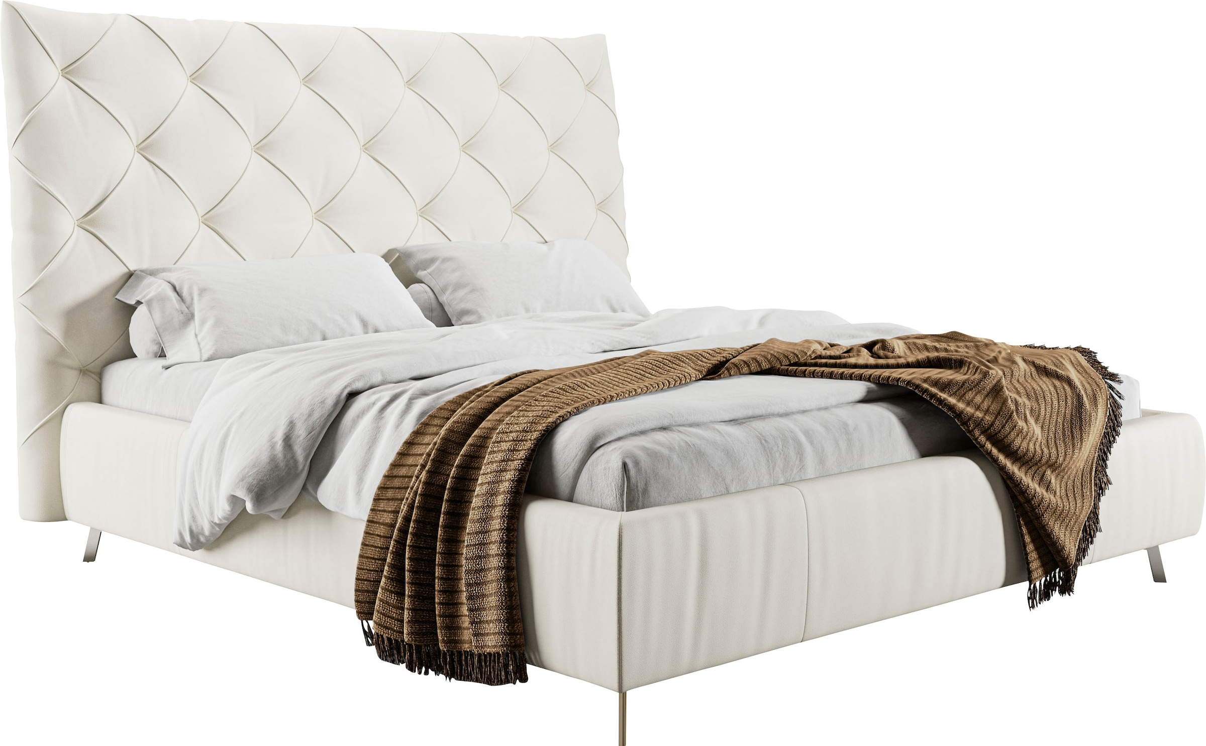 Polsterbett HOME AFFAIRE "Elloree, in 4 Breiten, hinten mit Originalstoff bezogen, auch in Leder", weiß, B:196cm H:143cm L:254cm, Rinds-Oberleder, Betten, Polsterbett ohne Bettkasten Polsterbett, Kopfteilhöhe 143cm, belastbar bis 280 kg, auch in Überlänge
