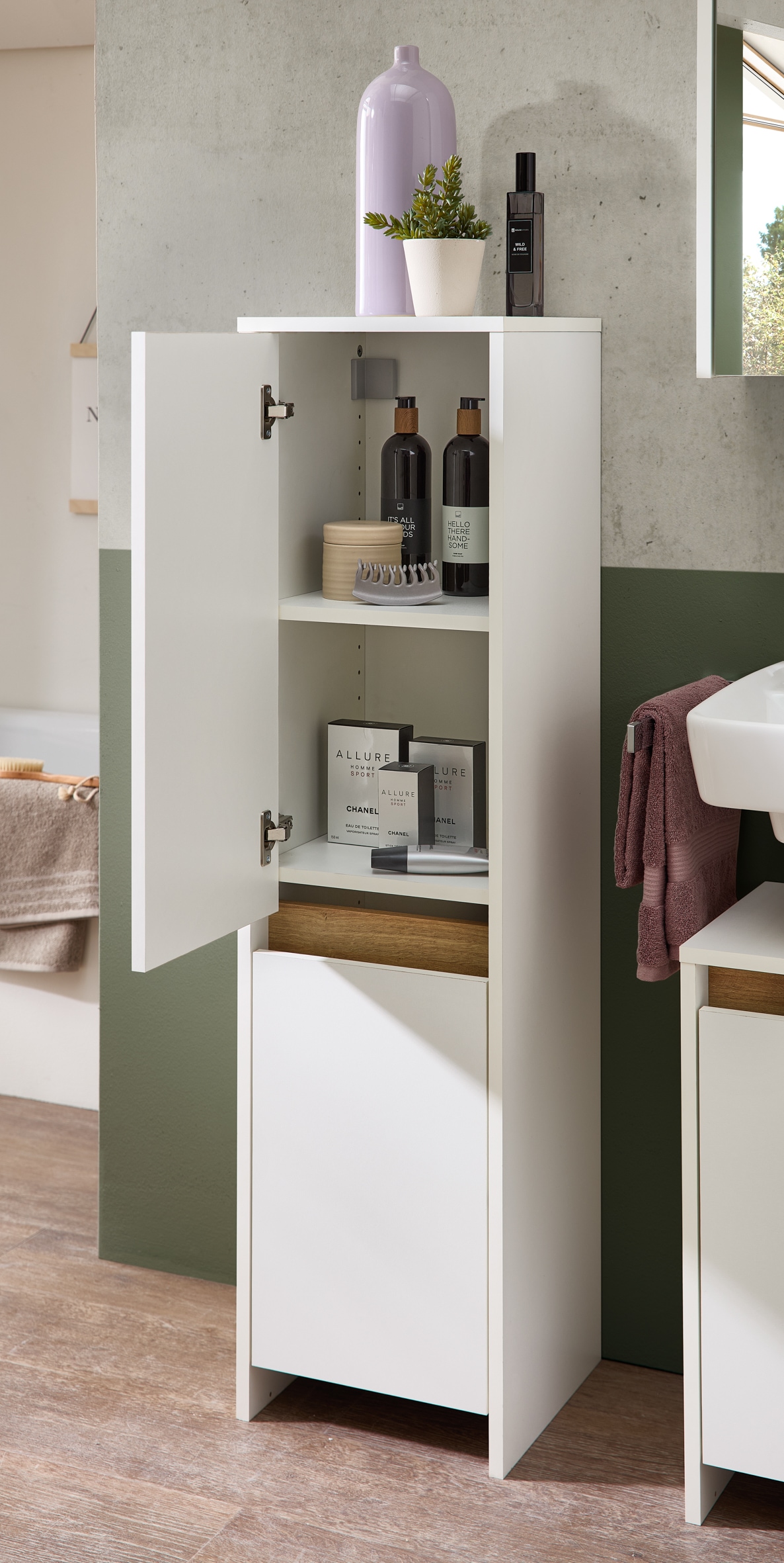 Saphir Midischrank »Midischrank Quickset 100, Badschrank 32,4 cm breit, 2 Türen«, 2 Einlegeböden, Badezimmer-Midischrank, mit Akzentfuge