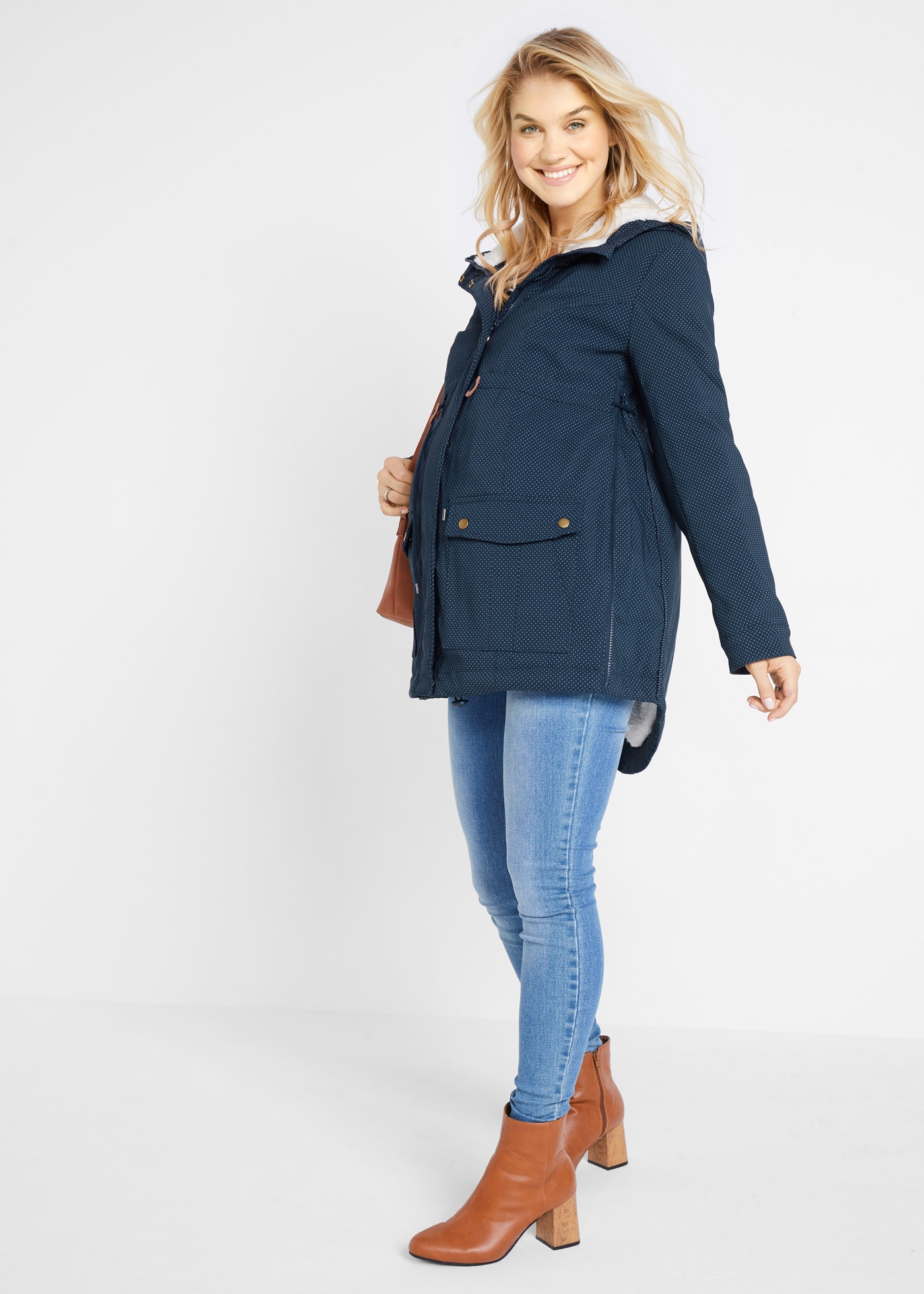 bonprix Umstandsjacke mit Kapuze mit abnehmbarem Trageeinsatz mit Kapuze, figurbetonte Passform