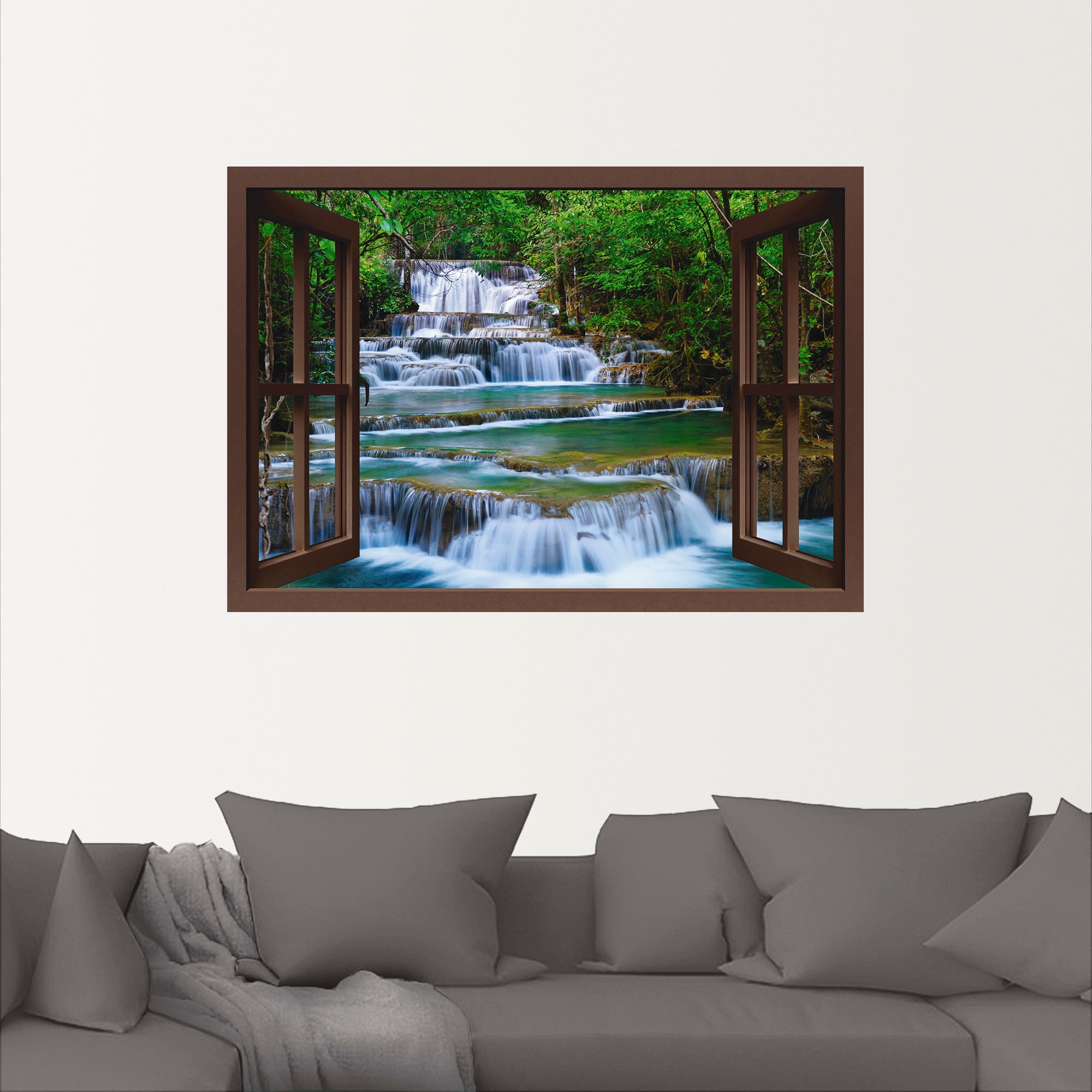 Artland Wandbild »Fensterblick Wasserfall in Kanchanaburi«, Fensterblick, (1 St.), als Leinwandbild, Poster, Wandaufkleber in verschied. Größen
