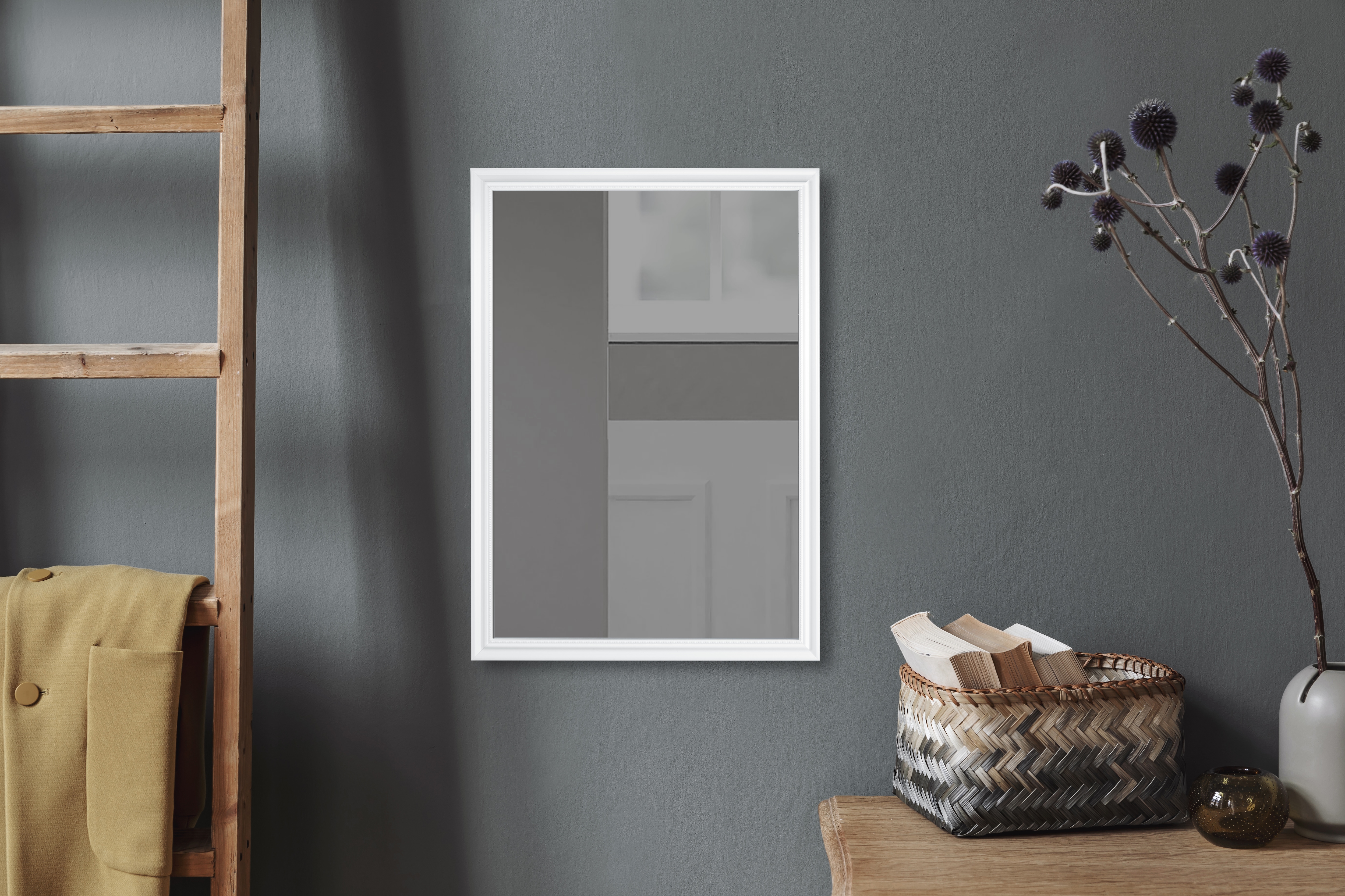 Dekospiegel, B:50cm H:70cm T:1,9cm, weiß, MIRRORS AND MORE, Kunststoff, Spiegel, "FRIEDA", Wandspiegel