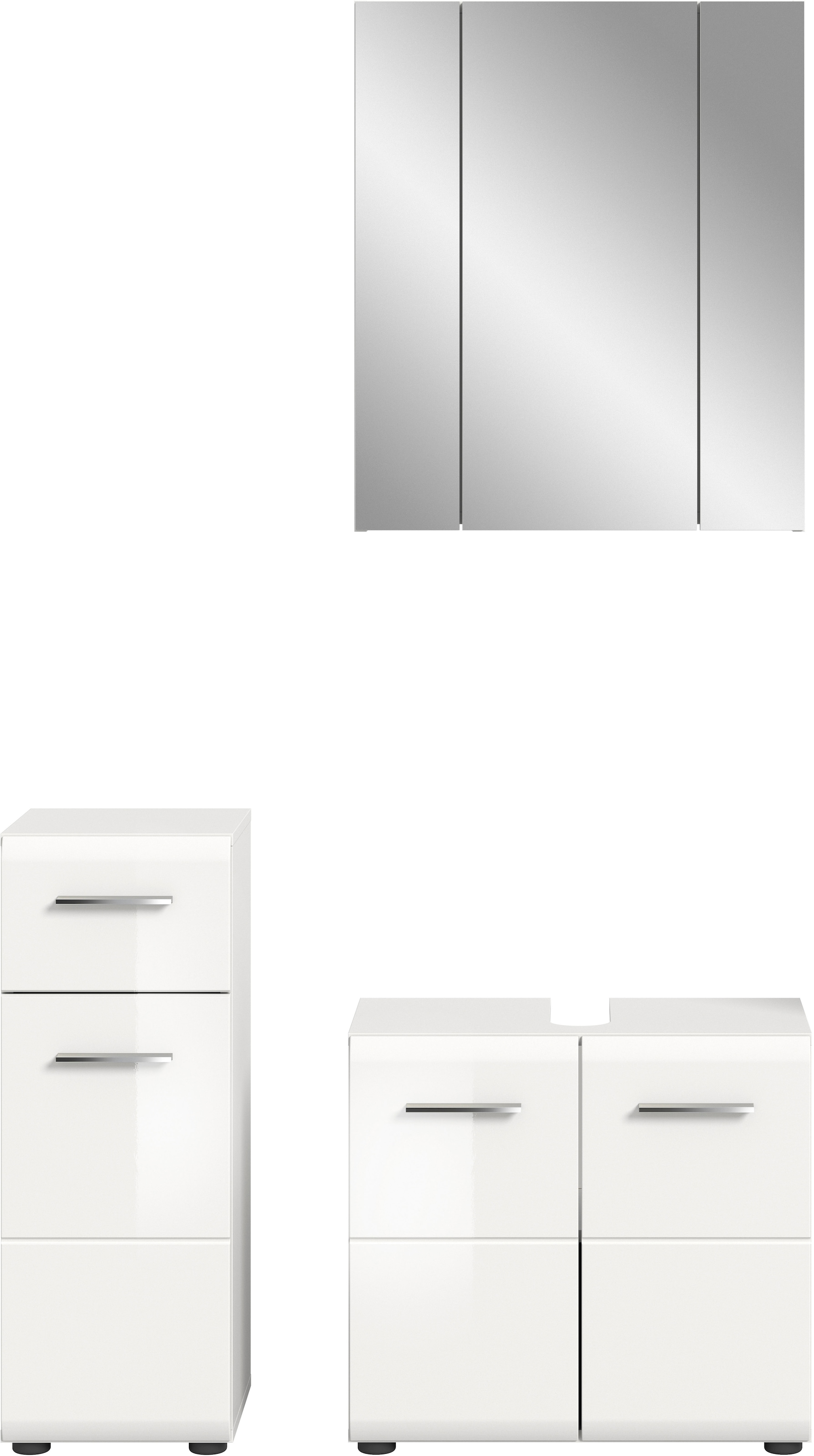 welltime Badmöbel-Set "FLORENZ, 3-teilige Badkombination, hochwertige MDF-Front" best. aus: 1 Unterschrank, 1 Waschbeckenunterschrank, 1 Spiegelschrank