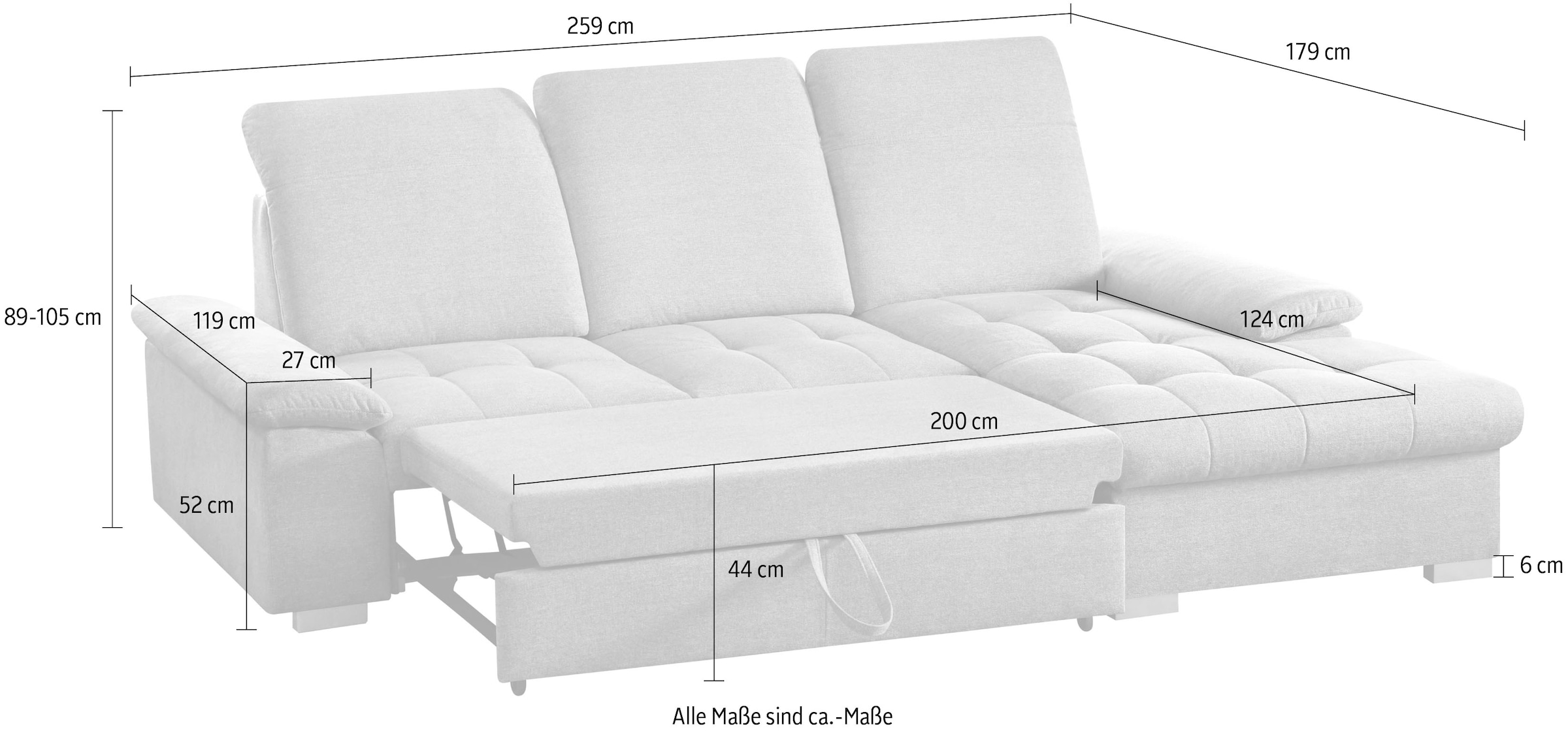 CALIZZA INTERIORS Ecksofa »Moli I«, und kaufen Bettkasten, Sitztiefenverstellung | Kopfteilverstellung mit BAUR