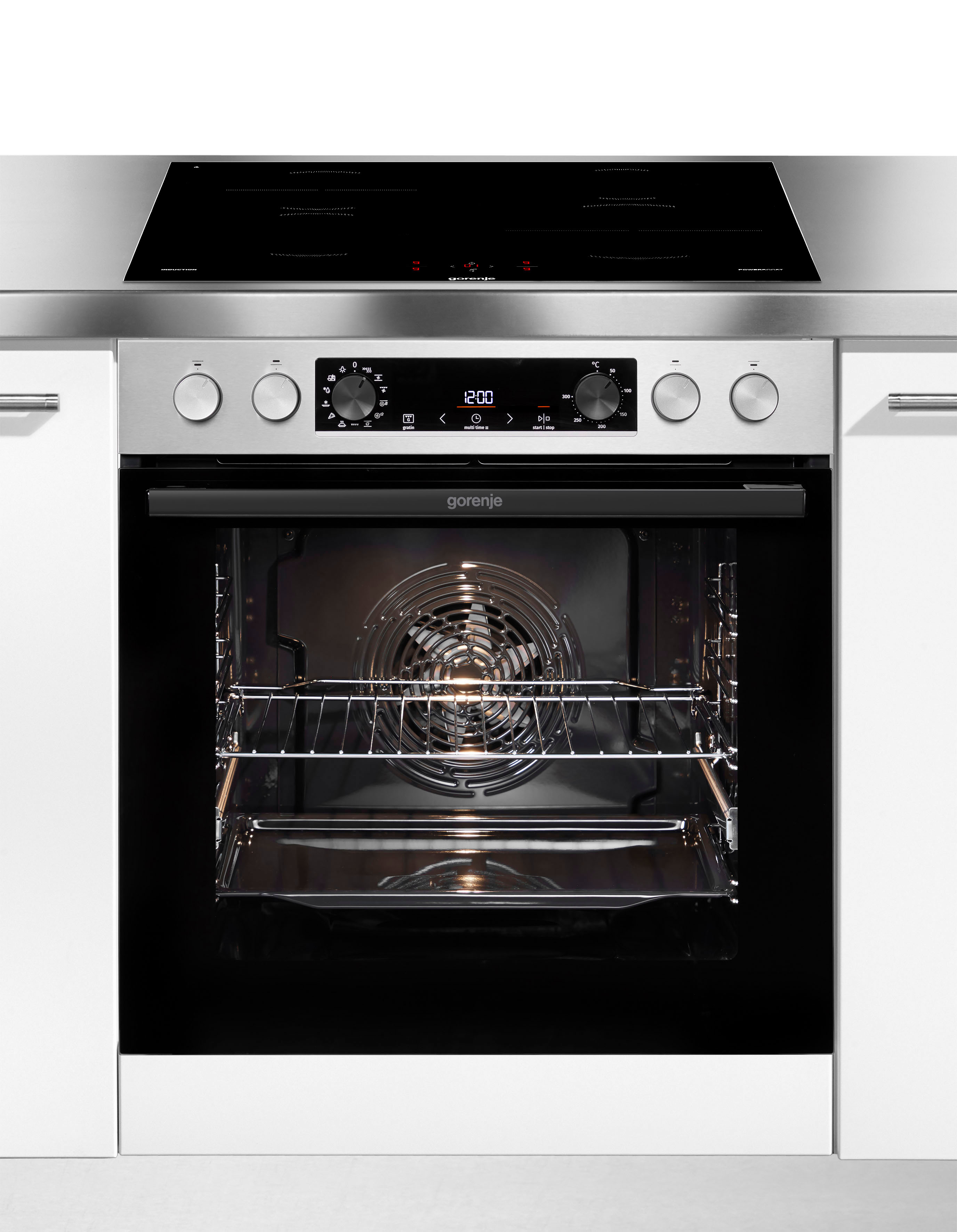 GORENJE Induktions Herd-Set "BCSIB737OTX" mit 1-fach-Teleskopauszug Aqua Clean 1 Stk. tlg. Pizzafunktion mit 300 C – perfekt für Pizza, Focaccia und mehr