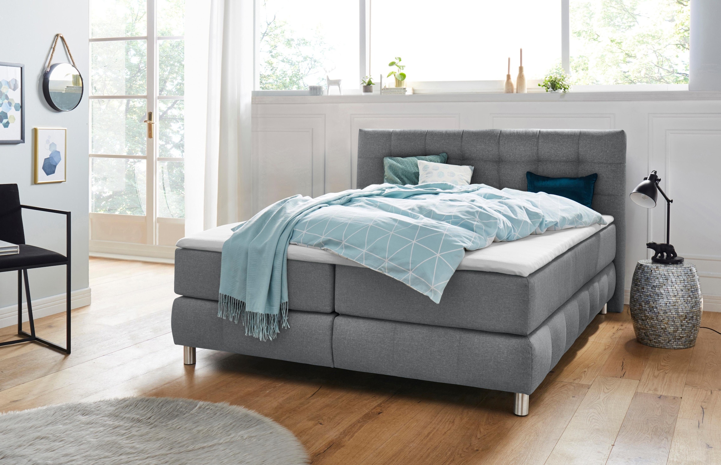 Home affaire Boxspringbett "Salo XXL" in Samtoptik oder Struktur, 6 Breiten in Überlänge 220cm, 4 Härtegrade