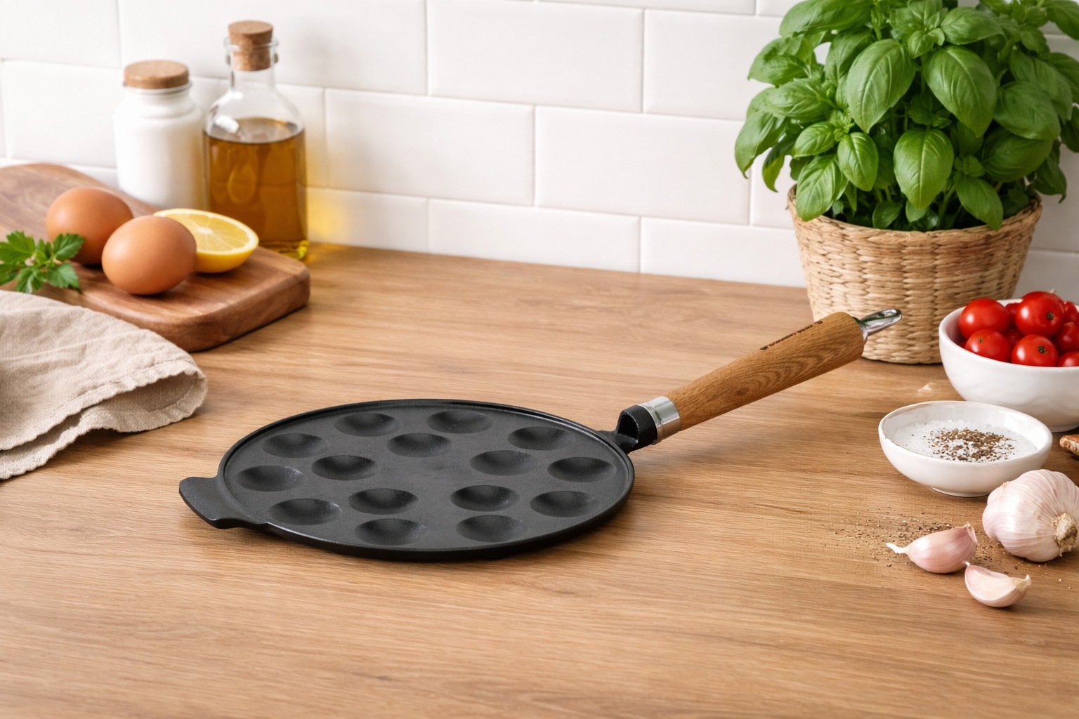 Ronneby Bruk Poffertjespfanne »Maestro Poffertjes-Pfanne, Ø 24 cm, mit Holzgriff« Gusseisen 1 tlg.