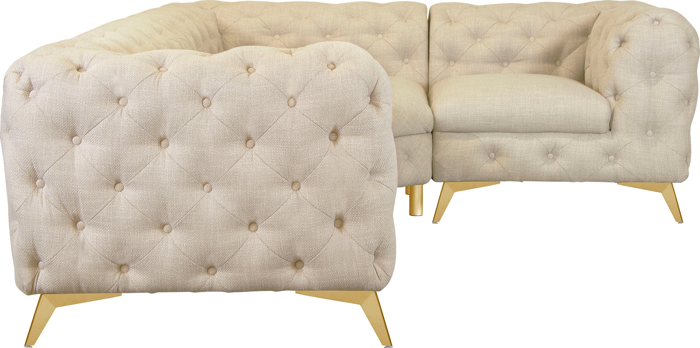 Leonique Chesterfield-Sofa »Ecksofa GLYNIS L-Form mit Wellenunterfederung, Maße B/T/H 264/204/75cm«, aufwändige Knopfheftung, moderne Chesterfield Optik, Fußfarbe wählbar