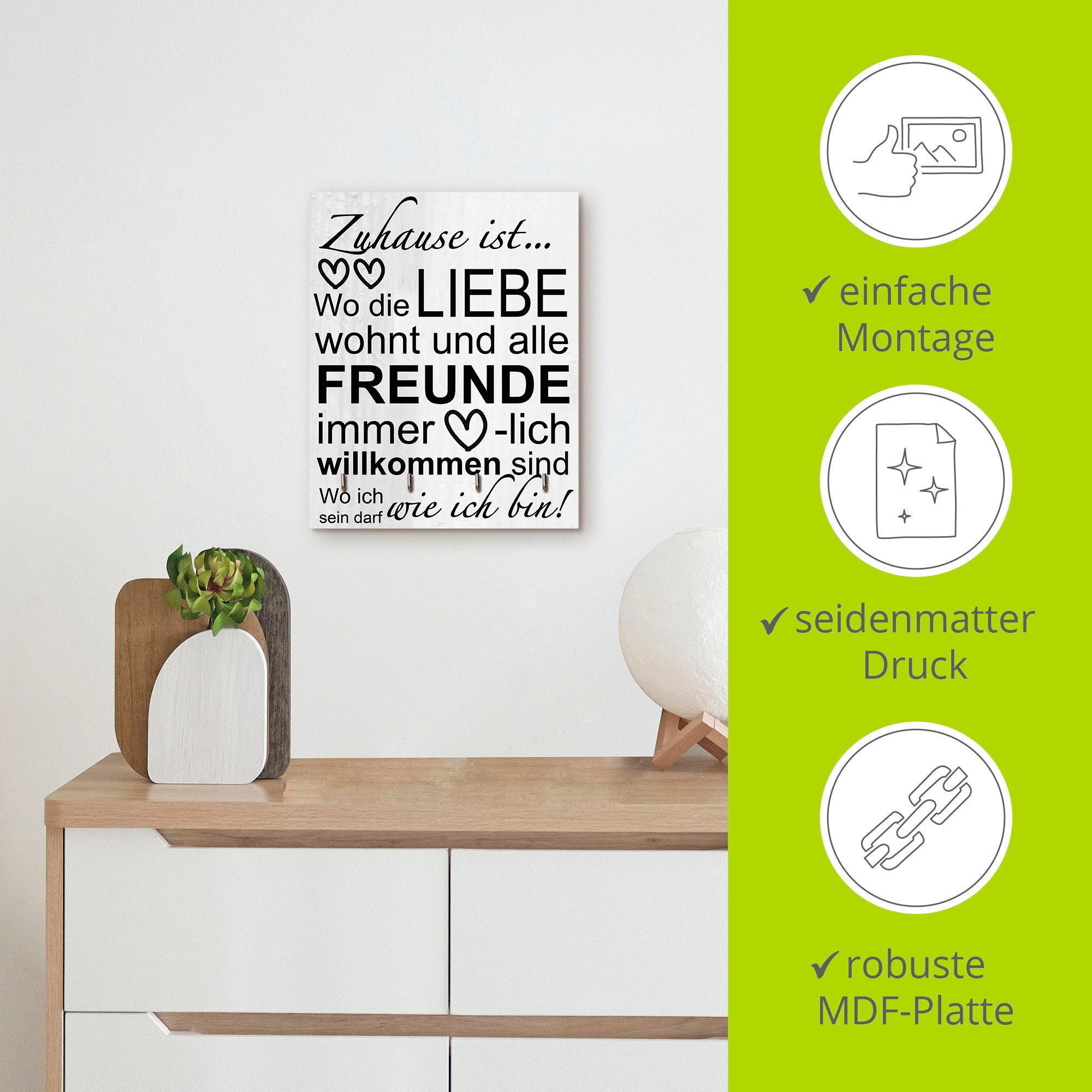 Artland Hakenleiste »Wo die Liebe wohnt«, MDF