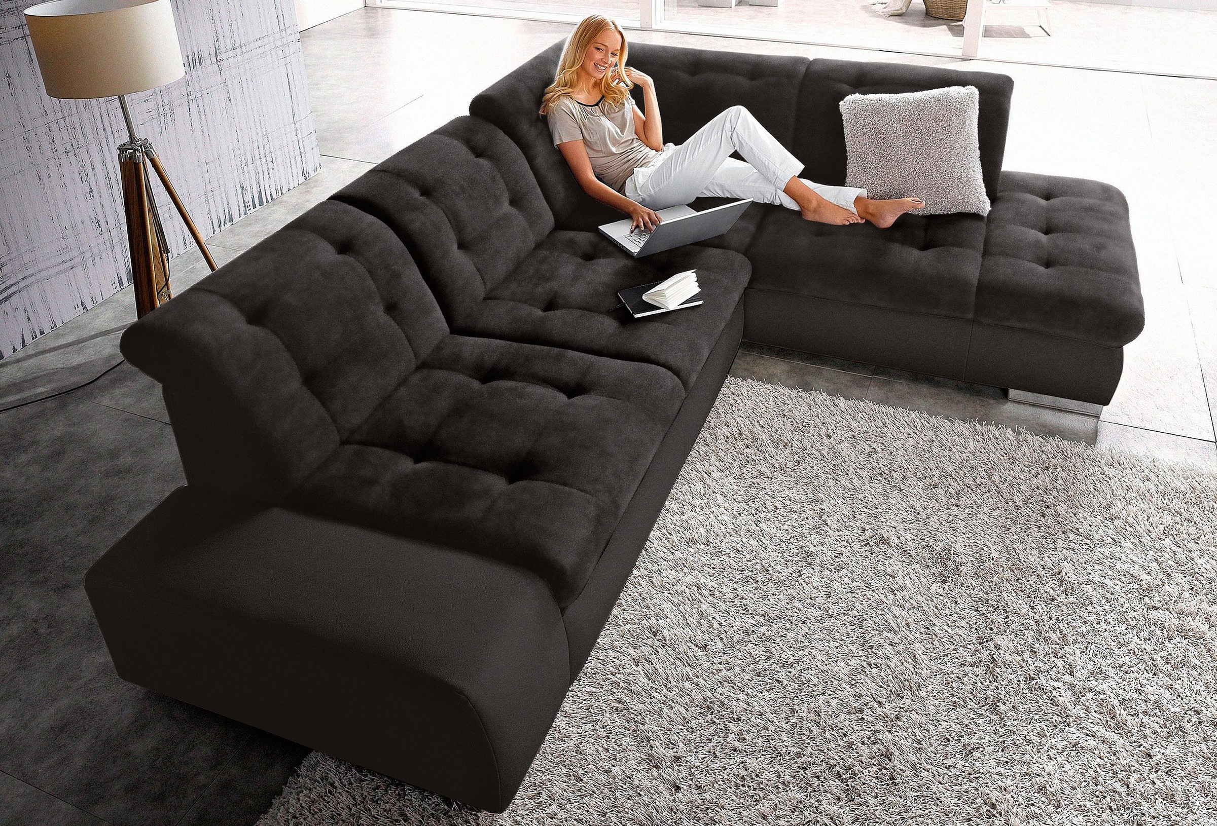 sit&more "Pale L-Form" inklusive Kopfteilverstellung, wahlweise mit Bettfunktion