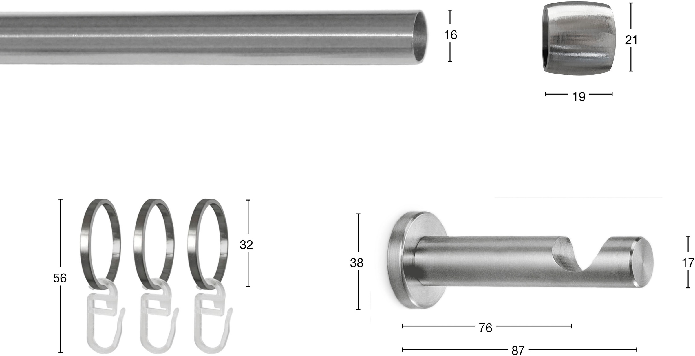 GARESA Gardinenstange "KAPPE" Ø 16 mm 1 läufig-läufig Wunschmaßlänge Vorhan günstig online kaufen