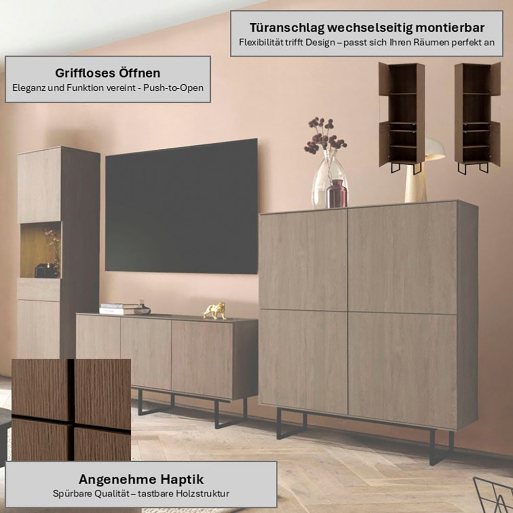 Home affaire Wohnzimmer-Set »Lund, moderne Anbauwand, Wohnzimmer-Set in Stone Oak oder Nussbaum« 3 Stk. tlg.