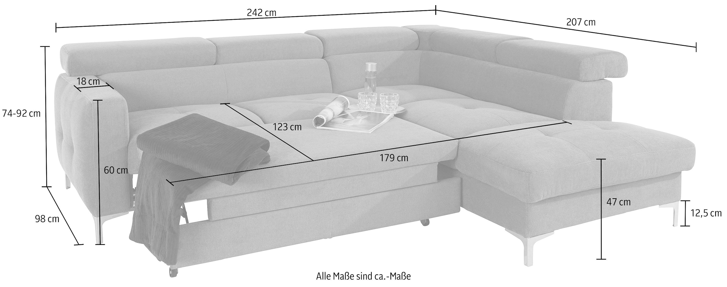 COTTA Ecksofa »Sammy L-Form«, mit Kopfteilverstellung, wahlweise mit Bettfunktion & Bettkasten