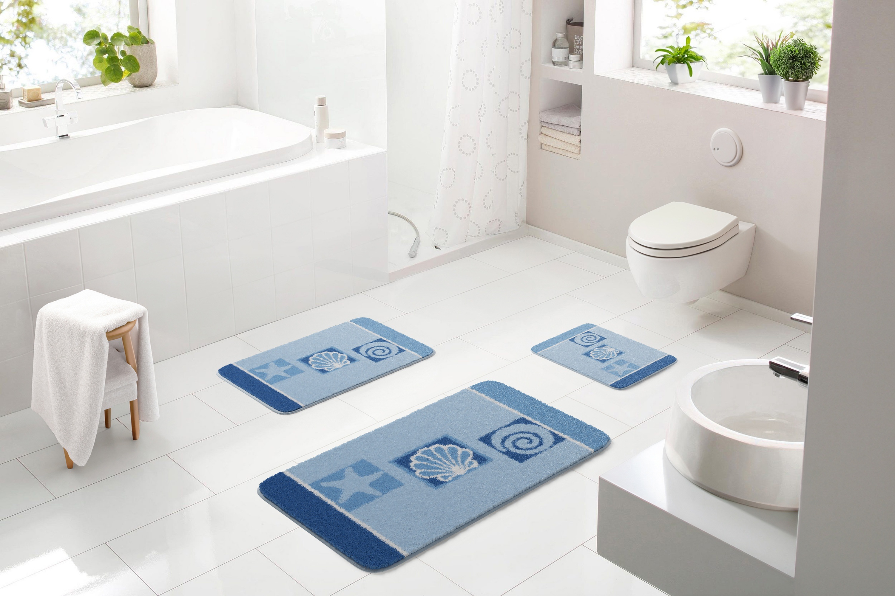 Badematte LINEA DUE, H:18mm, blau, Polyacryl, Badematten, "Aquatica"