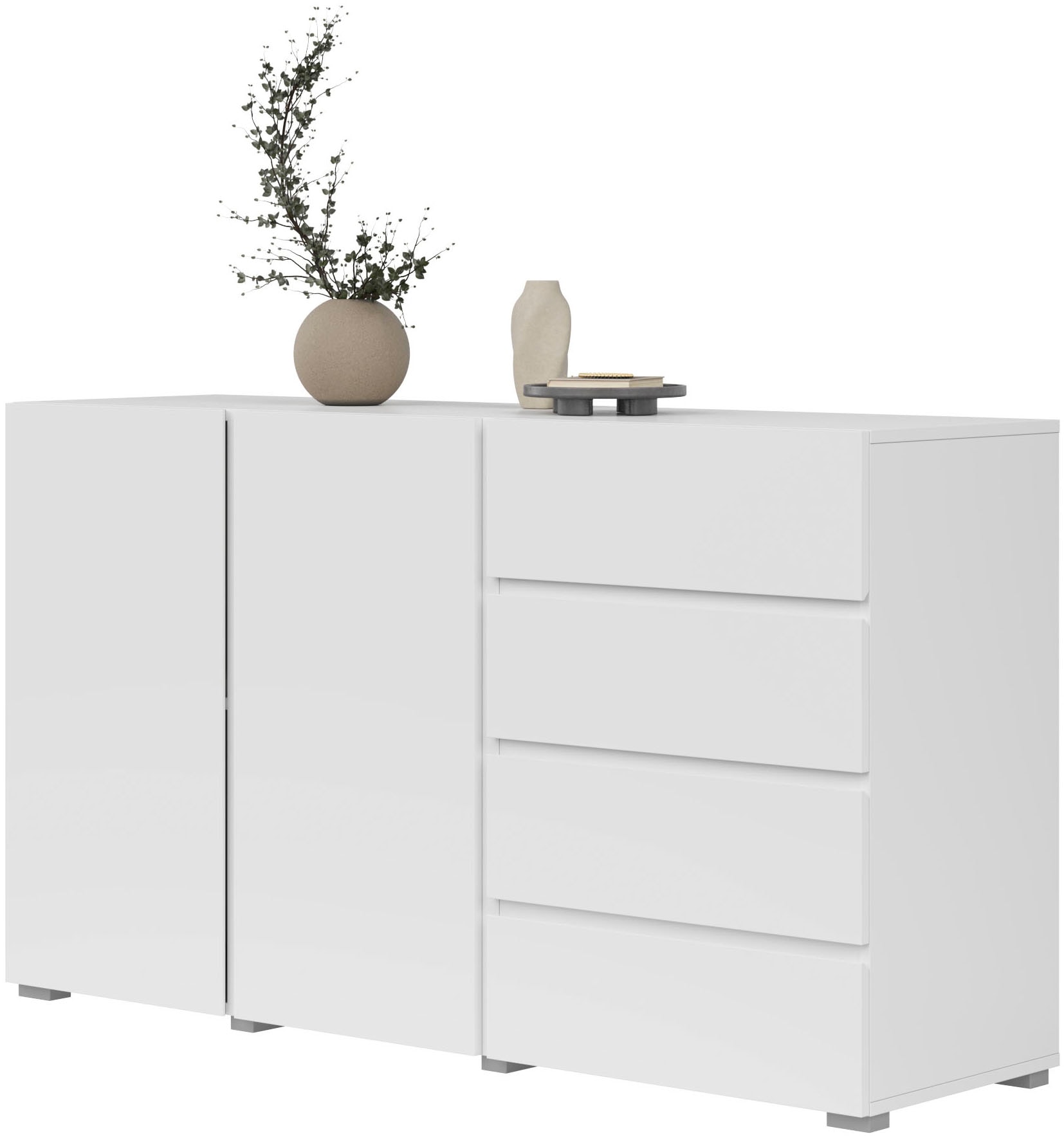 INOSIGN Sideboard »Asymetric, Breite 138 cm, grifflose Kommode 2 Türen/4 Schubkästen«, Schubladenschrank mit viel Stauraum, Einlegeböden verstellbar