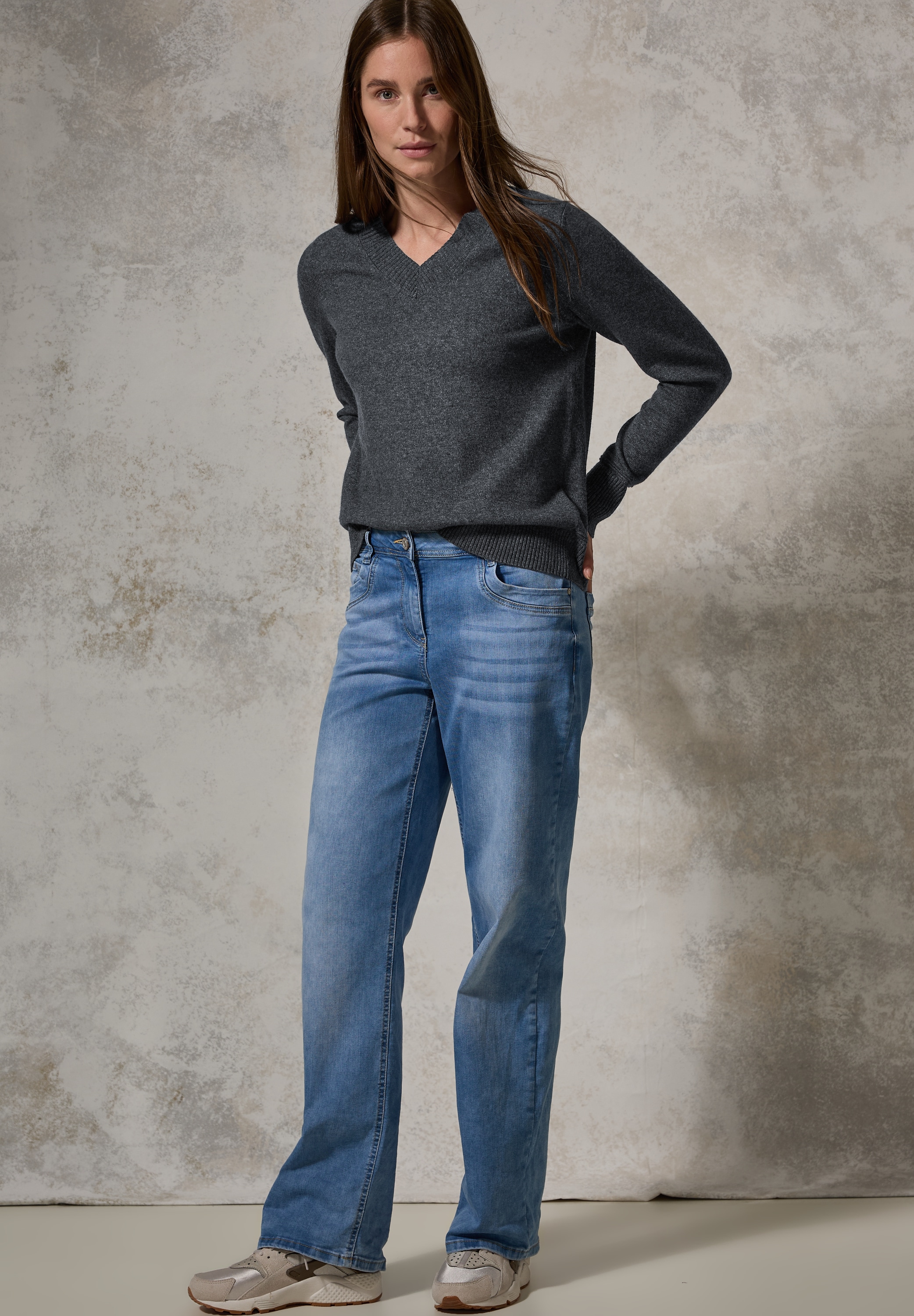 Cecil V-Ausschnitt-Pullover, im Melange Look
