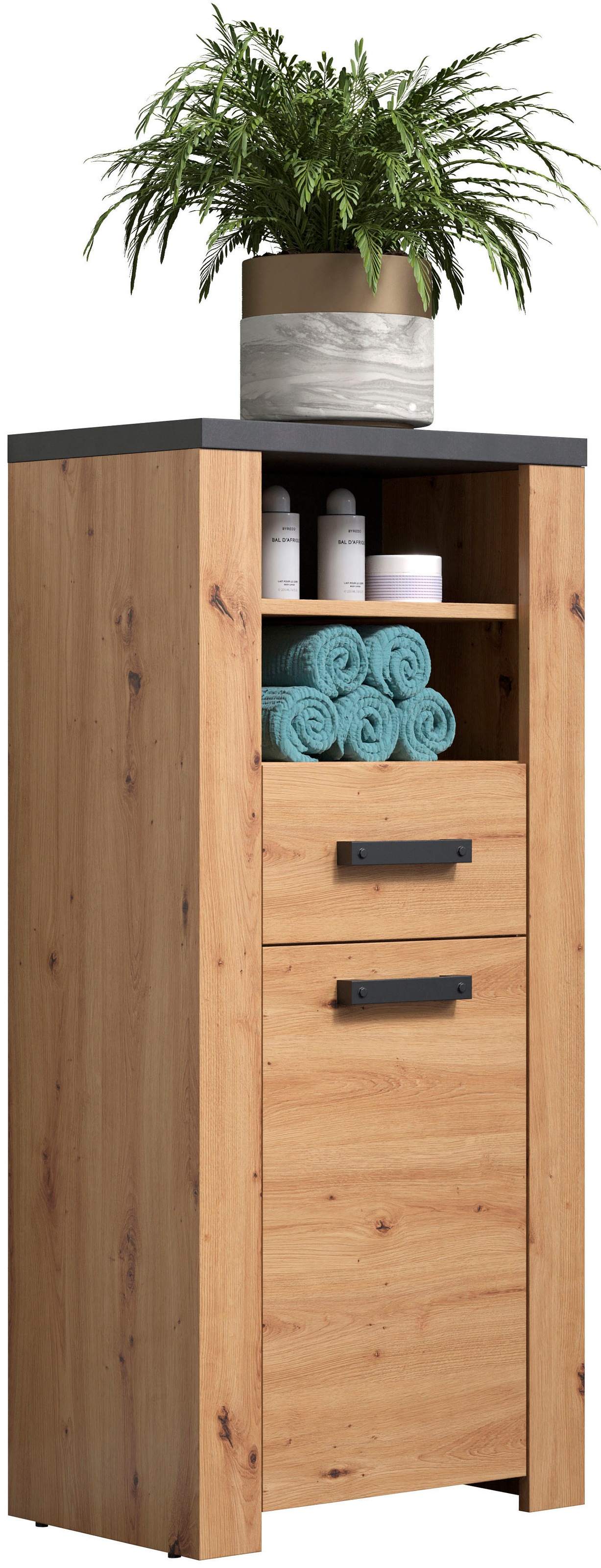 Home affaire Midischrank »Ambres«, (1 St.), Badschrank in matter Echtholzoptik - Maße (B/T/H) 53/35/118 cm