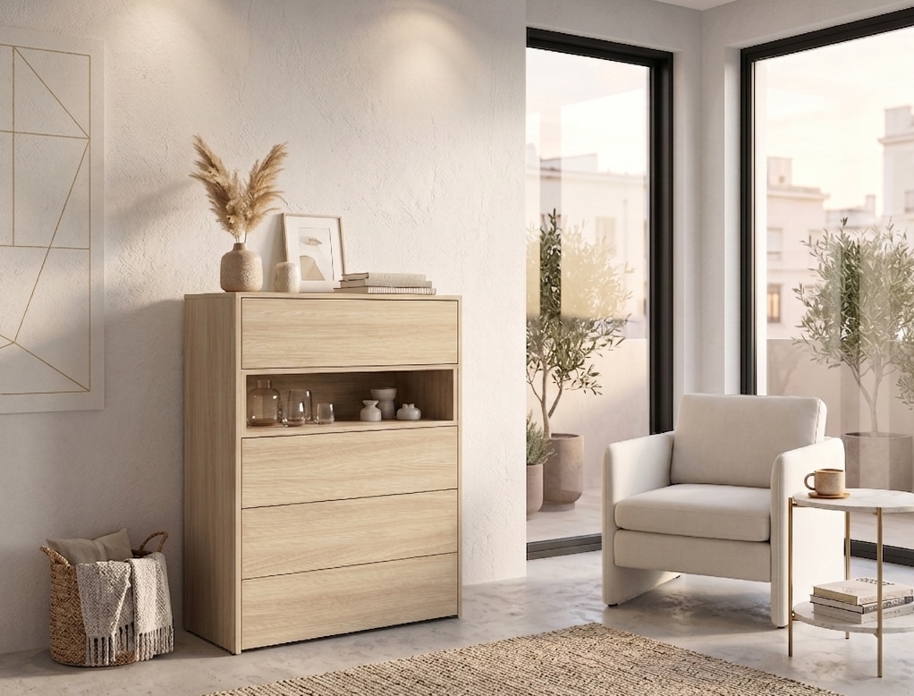 Home affaire Kommode »CUBIQUE Sideboard mit/ohne Beleuchtung, Maße B/T/H: 80/42/111cm« Moderner Schubladenschrank mit viel Stauraum, Push-to-Open System