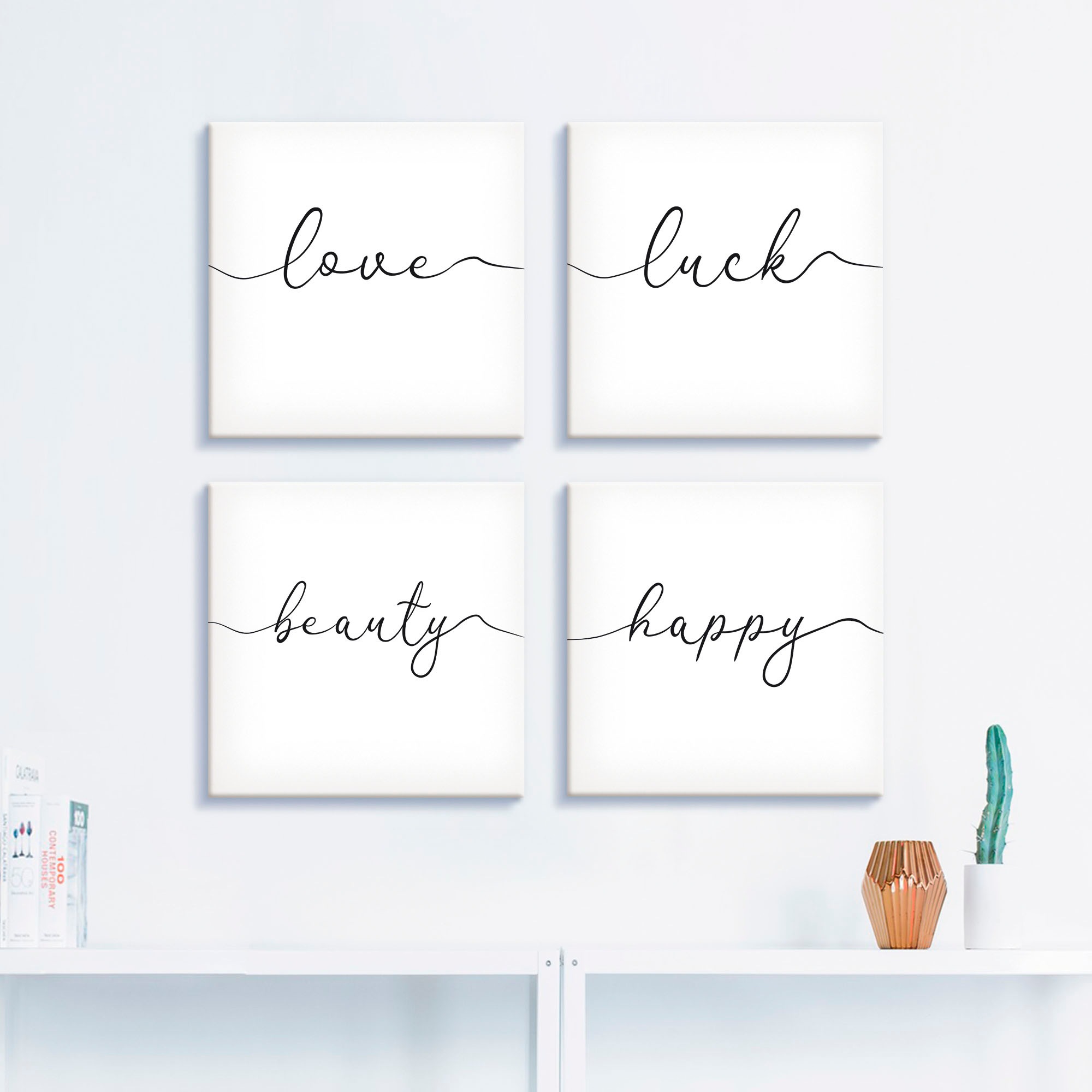 Artland Leinwandbild »Liebe Glück Schönheit Frohsinn«, Sprüche & Texte, (4 St.), 4er Set, verschiedene Größen