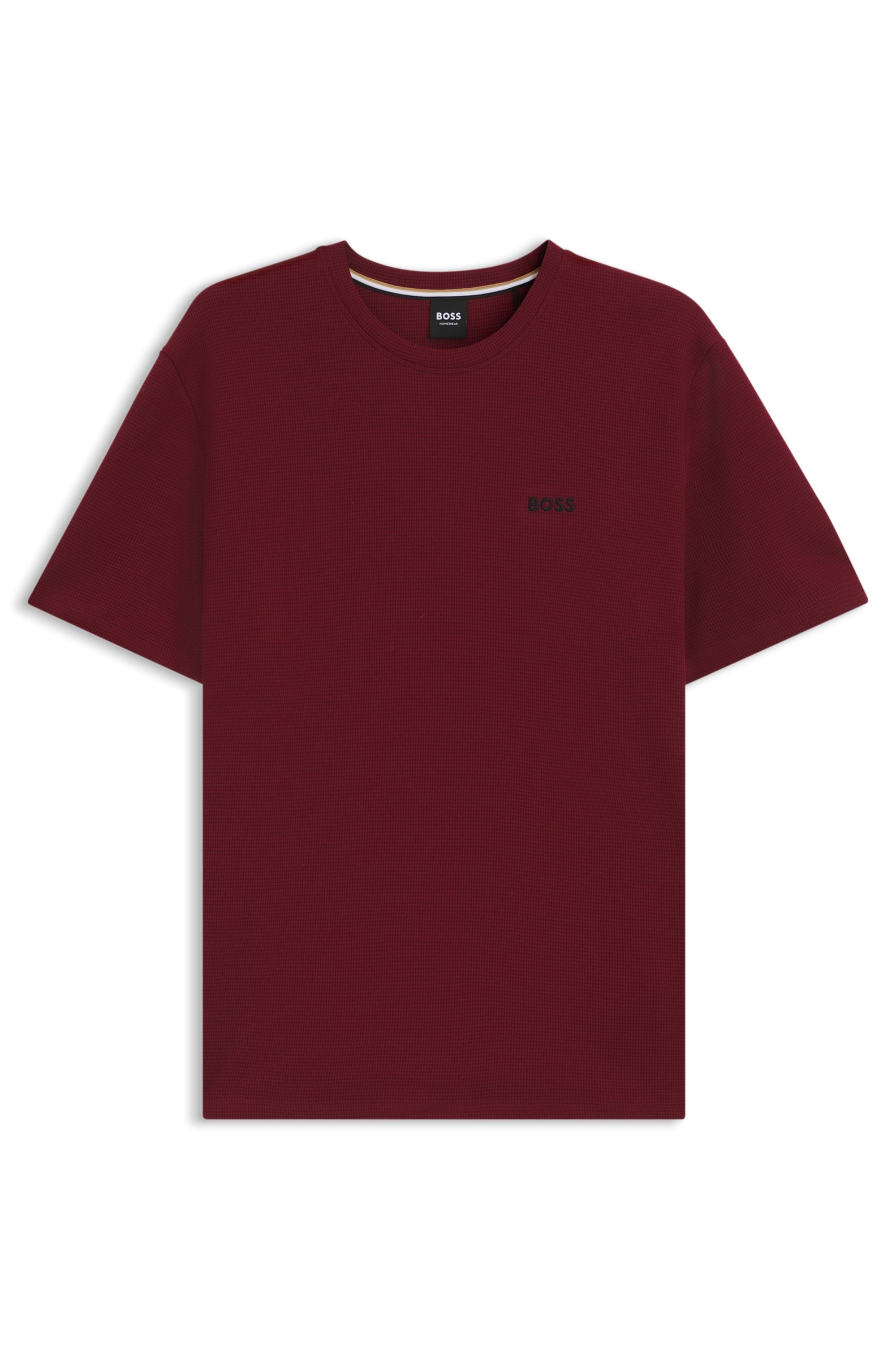 Pyjamaoberteil BOSS "Waffle T-Shirt", Damen, Gr. S, rot (dunkelrot 602), Obermaterial: 60% Baumwolle, 40% Polyester, regular fit, Rundhals, Shirts 4