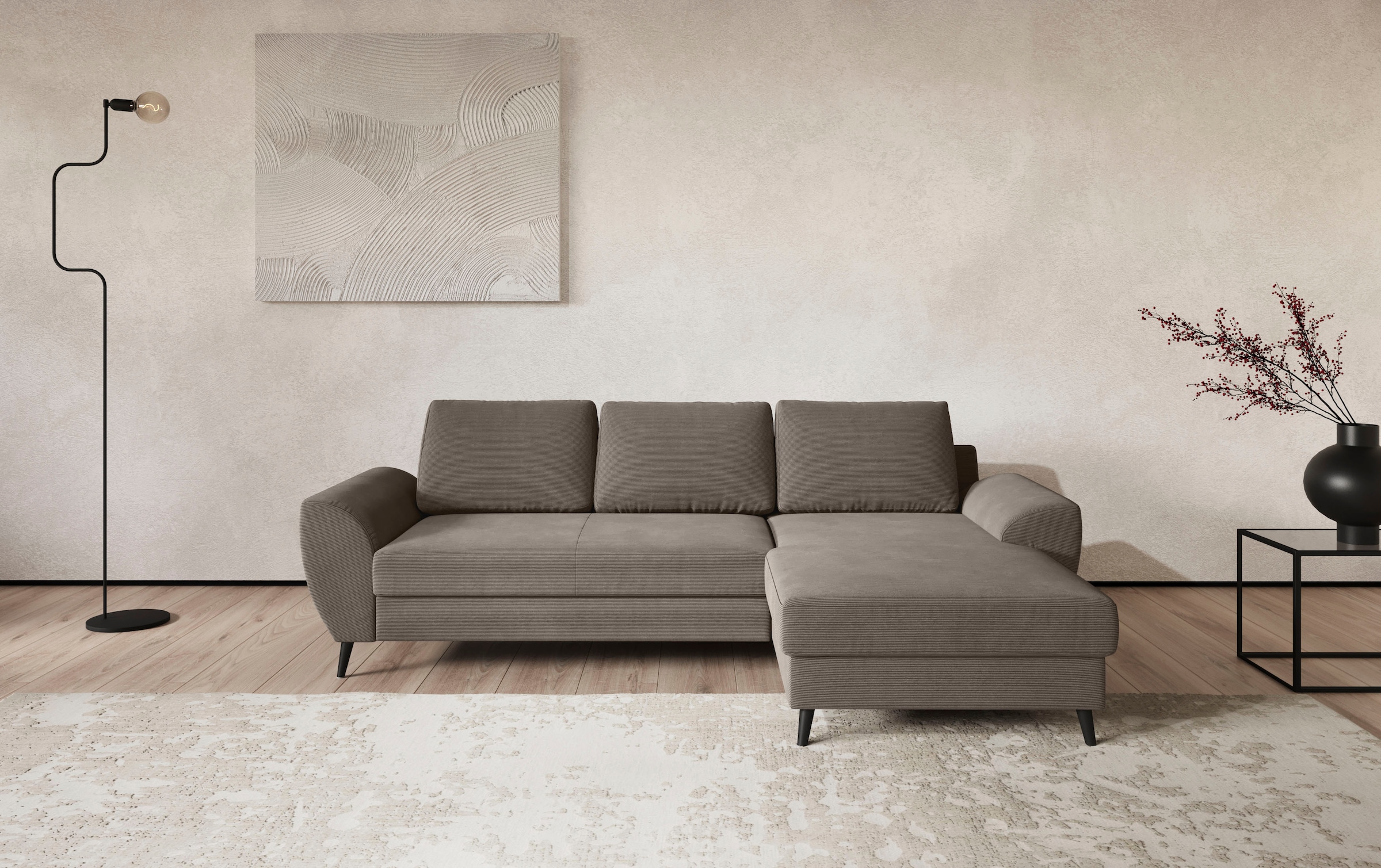 COTTA Ecksofa "Terra L-Form, B: 255cm, Top Sitzkomfort durch Wellenunterfederung und" PUR-Schaum, optional mit Schlaffunktion, Liegefläche: 200x137cm