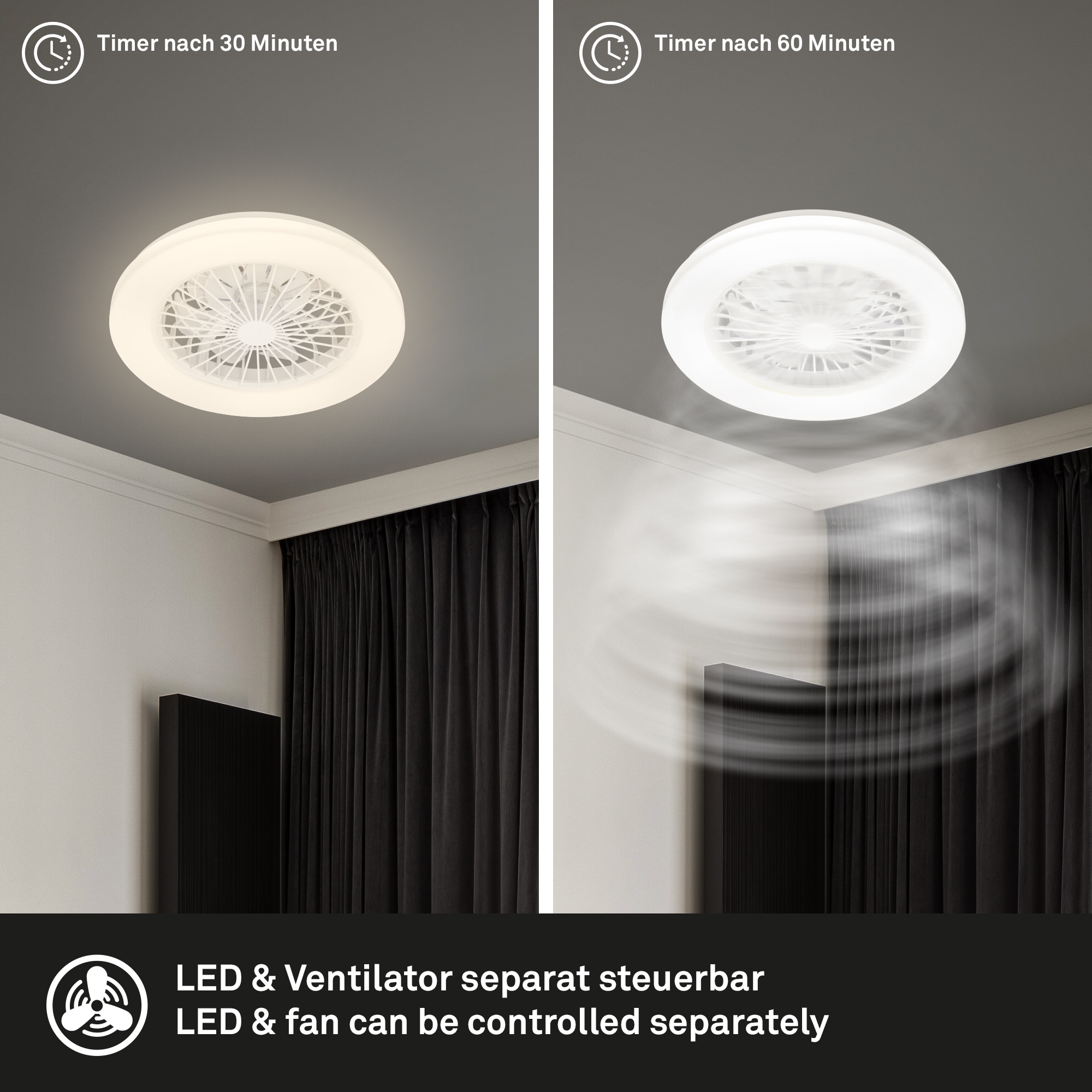 my home Deckenleuchte »CCT Deckenleuchte mit Ventilator«, 1 flammig, Deckenventilator mit Licht, 48,5x14,5 cm, 49Watt, Schlafzimmer