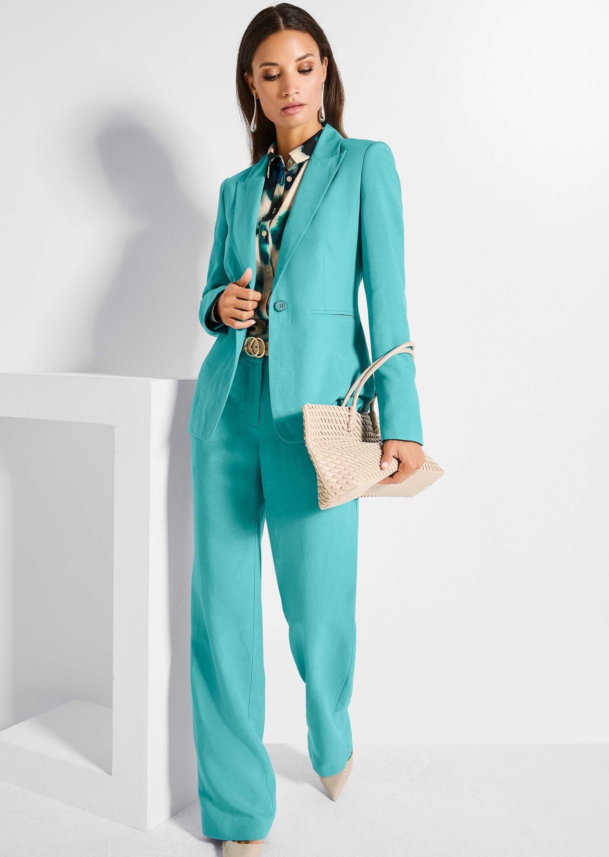 Stoffhose MADELEINE "Palazzohose Elegante Sommerhose mit weitem Bein", Damen, Gr. 40, N + K Gr, blau (aqua), Obermaterial: 70% Lyocell CLY. 30% Leinen LI., Hosen Stoffhose 3