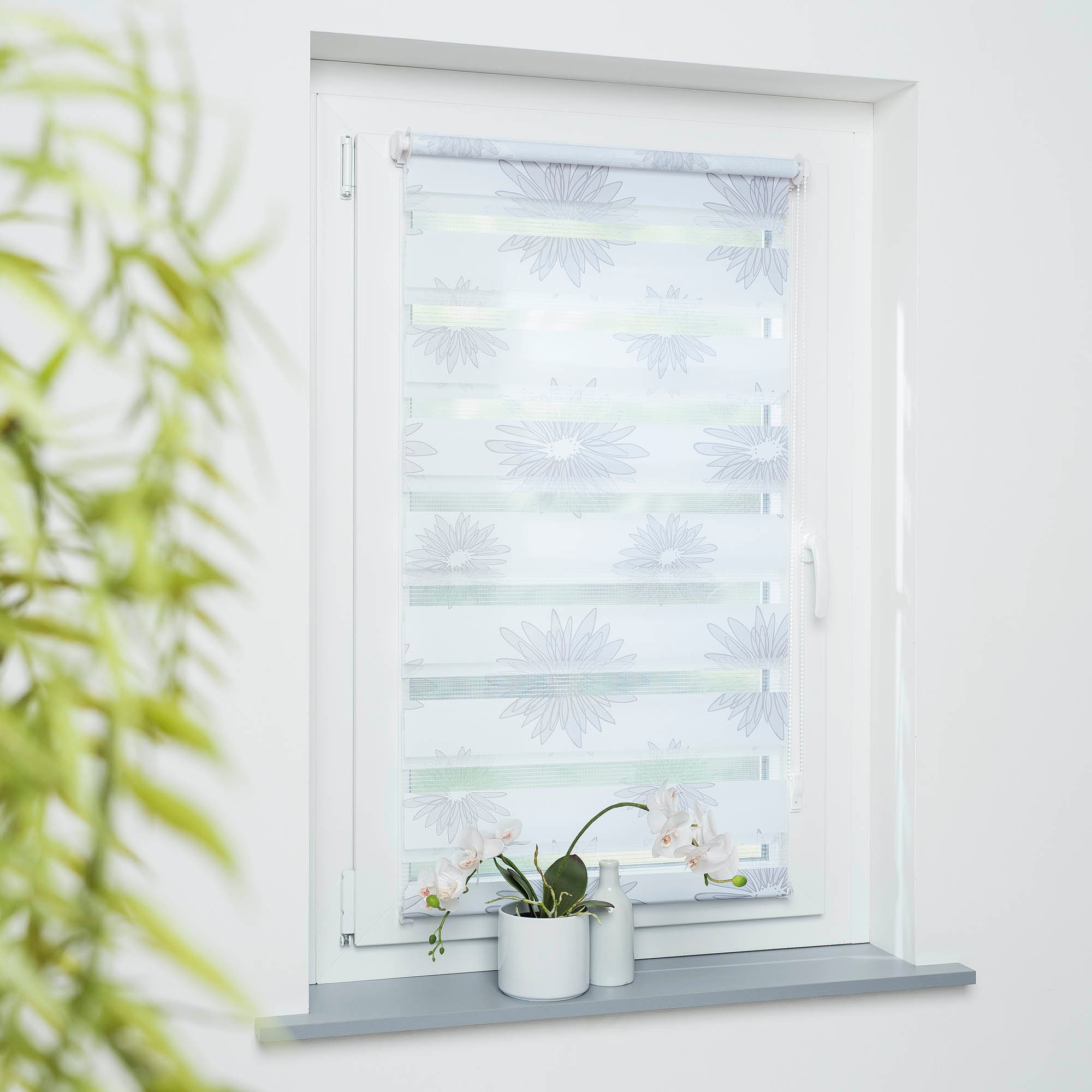 GARESA Doppelrollo "Blüte" Lichtschutz ohne Bohren freihängend dekorativ, b günstig online kaufen