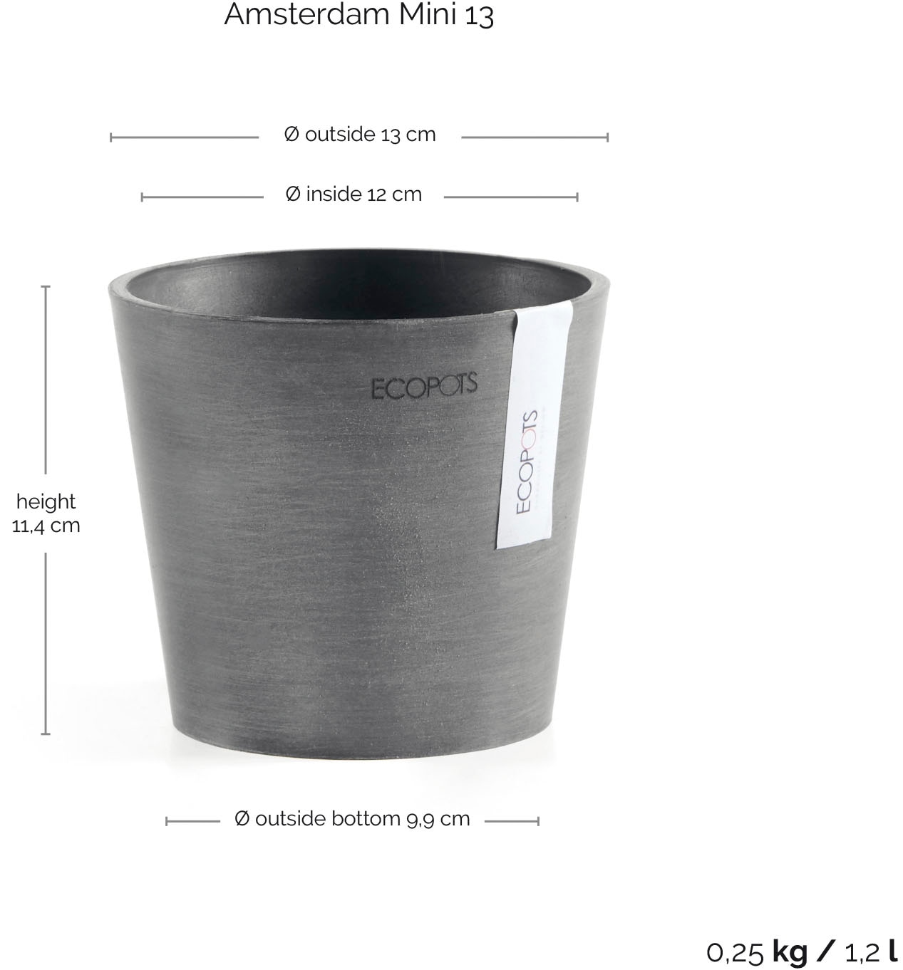 ECOPOTS Blumentopf »AMSTERDAM Mini Grey« BxTxH: 13x13x11,4 cm