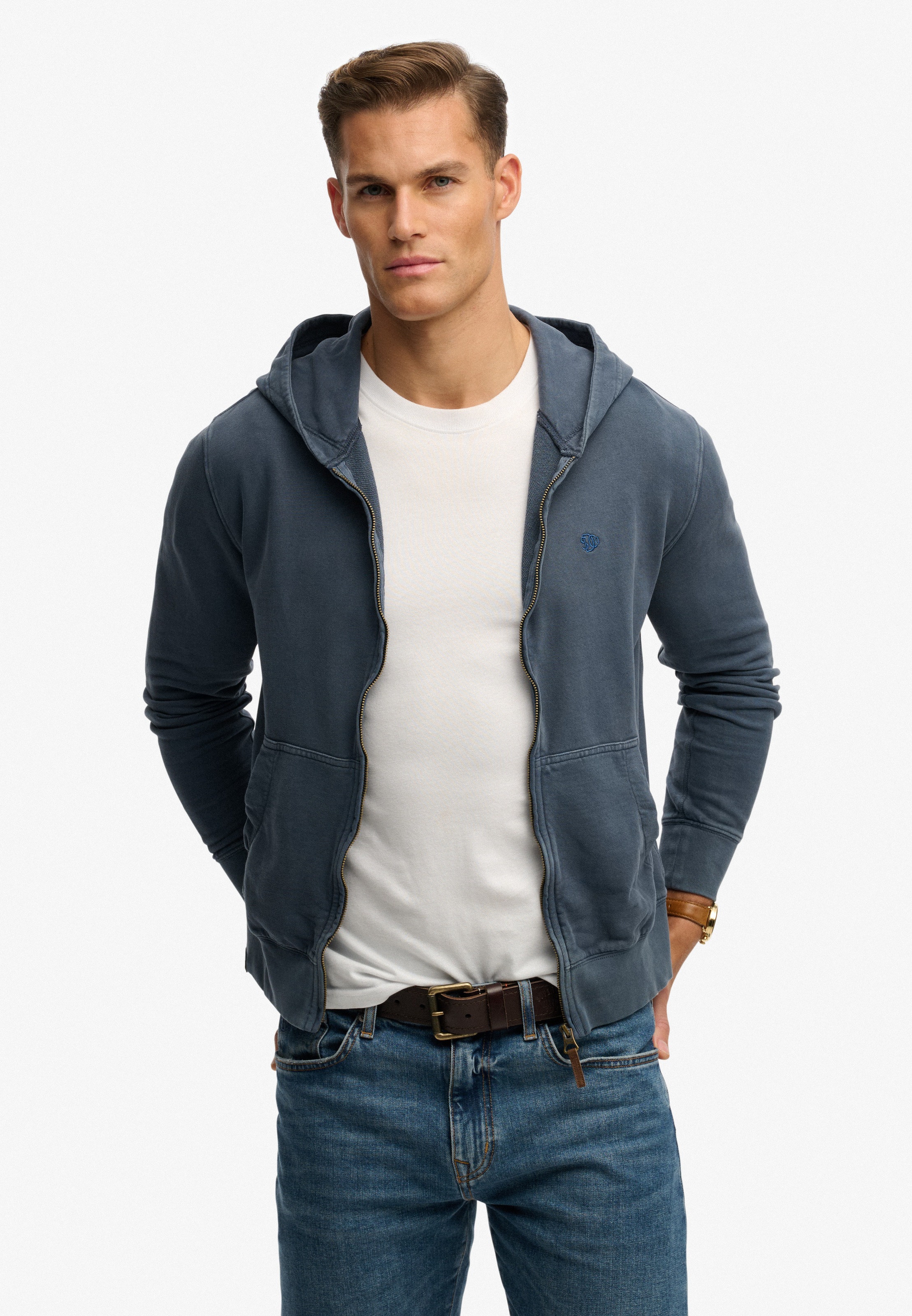 Superdry Kapuzensweatjacke "CLASSIC ESSENTIAL ZIPHOOD" mit Reißverschluss, aus Baumwolle und angerauter Sweatware