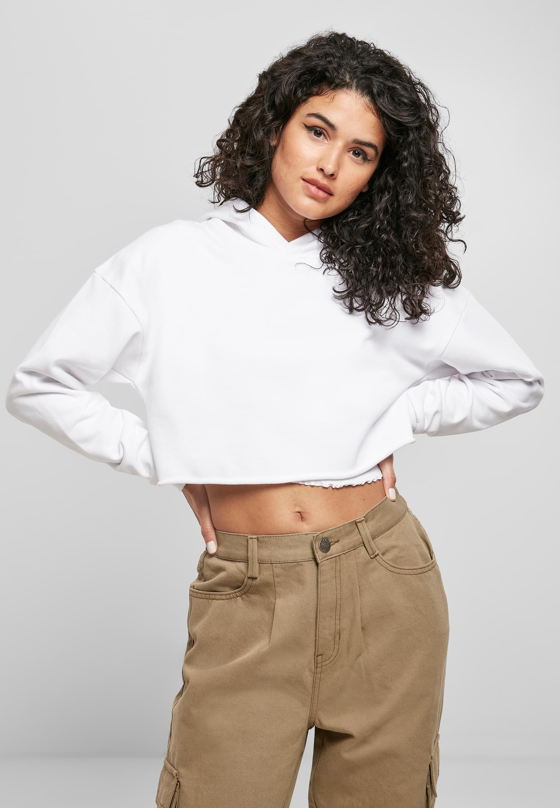 URBAN CLASSICS Rundhalspullover »Urban Classics Damen Ladies Oversized Cropped Hoody«, (1 tlg.)