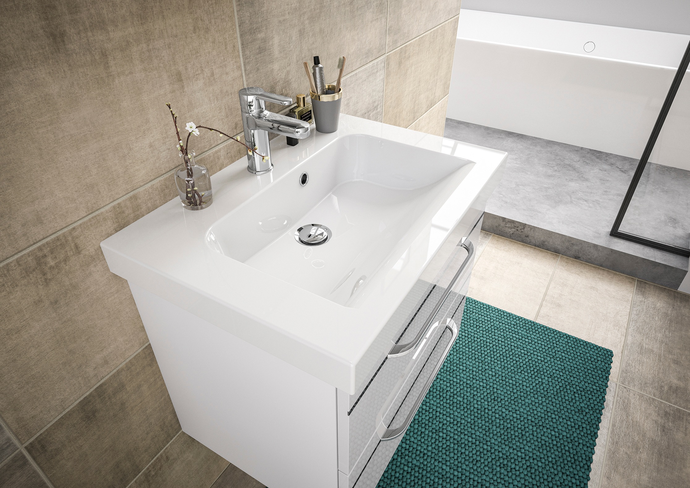 Saphir Badmöbel-Set »Balto Sprint 2-teilig, Mineralmarmor-Waschtisch mit LED-Spiegelschrank«, (2 St.), Badezimmer Set inkl. Türdämpfer, 70 cm breit, 2 Türen, 2 Schubladen