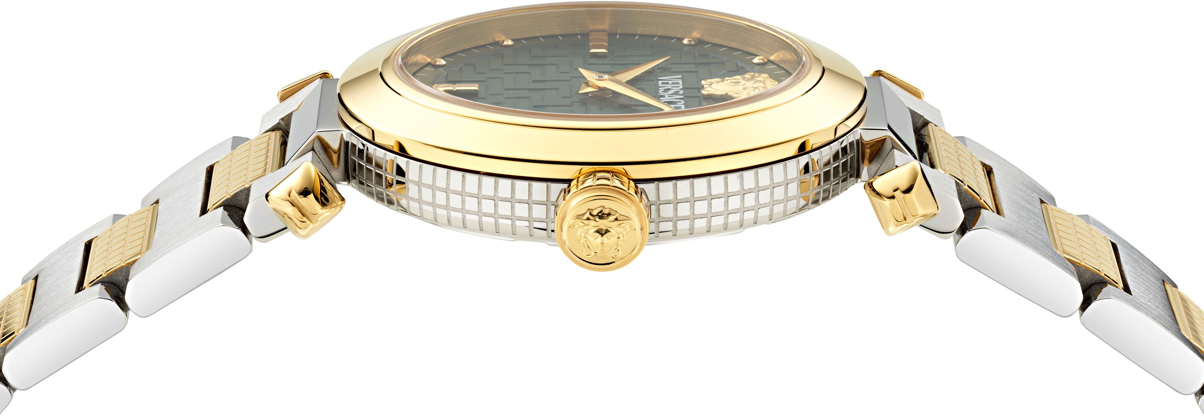 Versace Quarzuhr »VERSACE GREEK«, Armbanduhr, Damenuhr, Swiss Made, Edelstahlarmband, analog