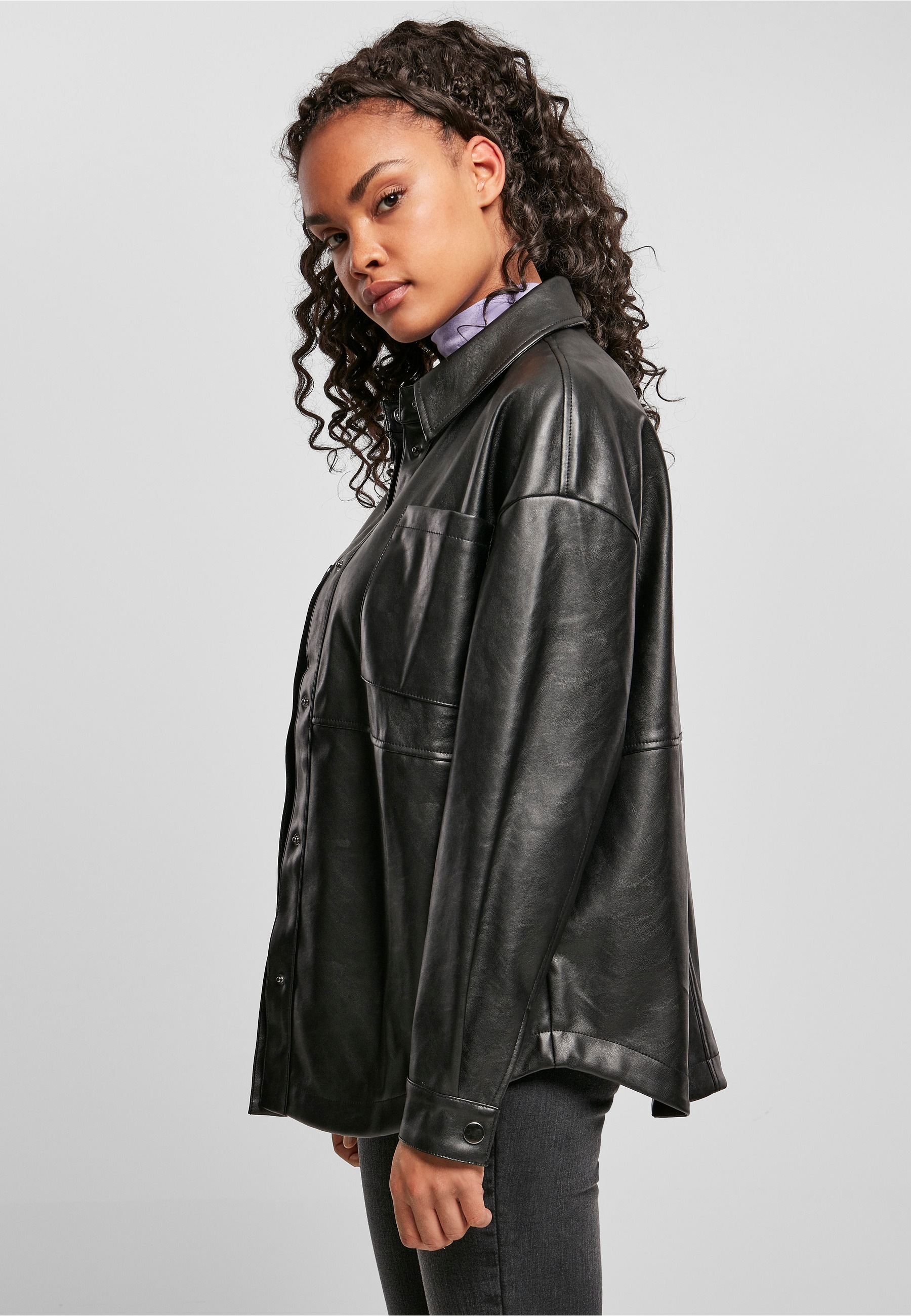 URBAN CLASSICS Hemdbluse »Urban Classics Damen Ladies Faux Leather Overshirt«
