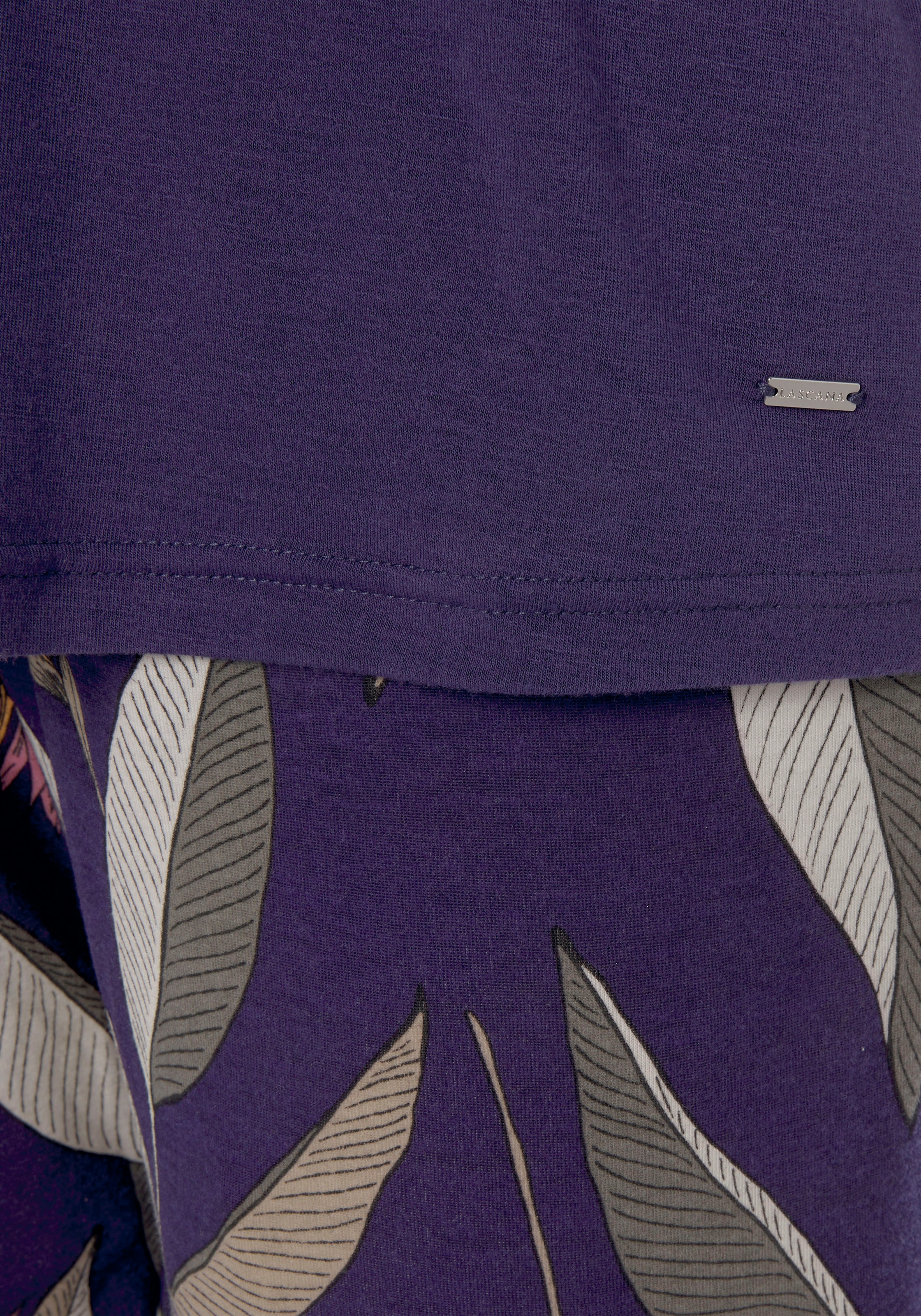 LASCANA Schlafanzug, (2 tlg.), mit Satinpaspel am Halsausschnitt online  bestellen | BAUR