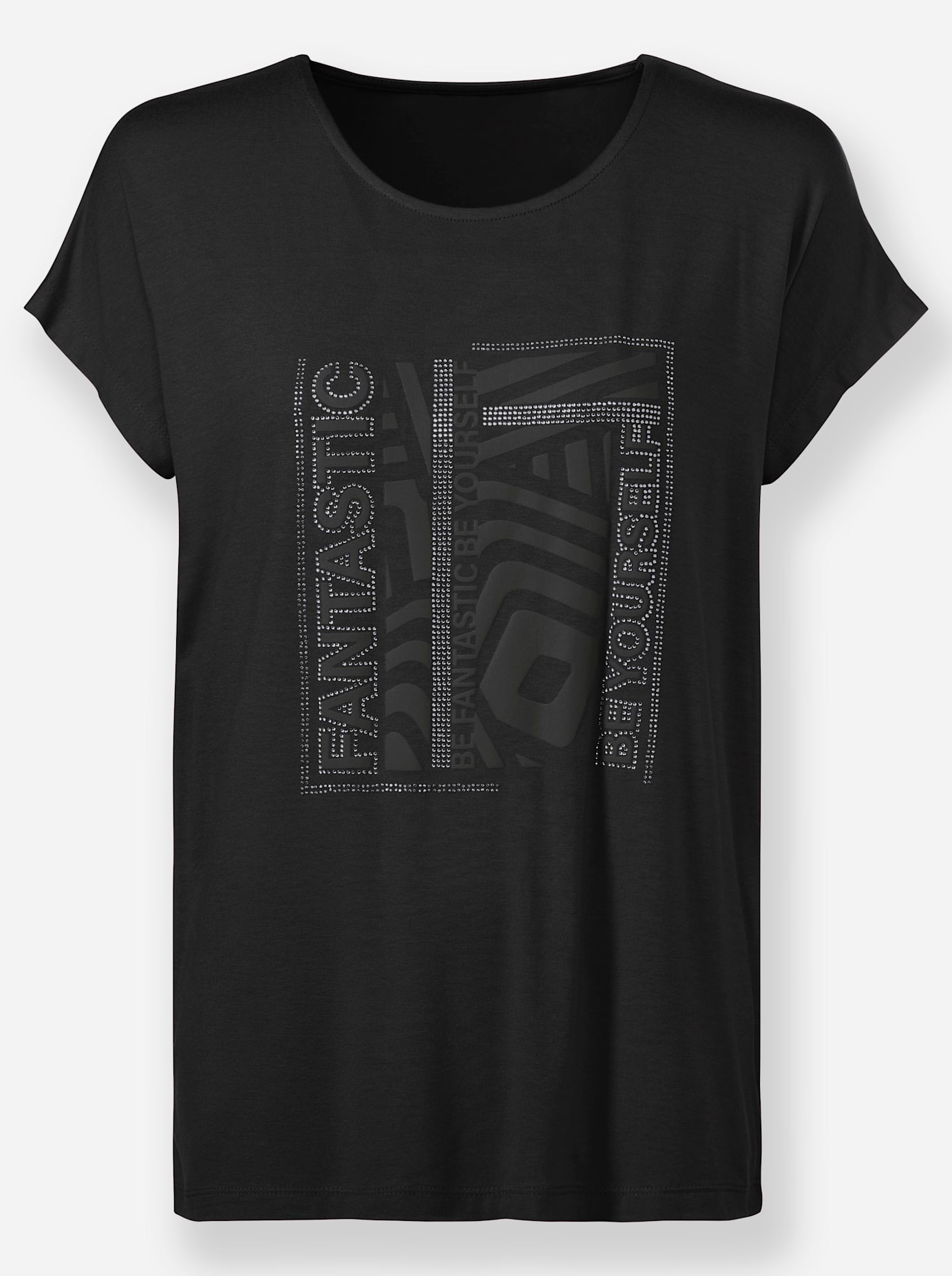 T-Shirt HEINE "Shirt", Damen, Gr. 38, schwarz, 95% Viskose, 5% Elasthan, gemustert, Rundhals, Shirts T-Shirt 2