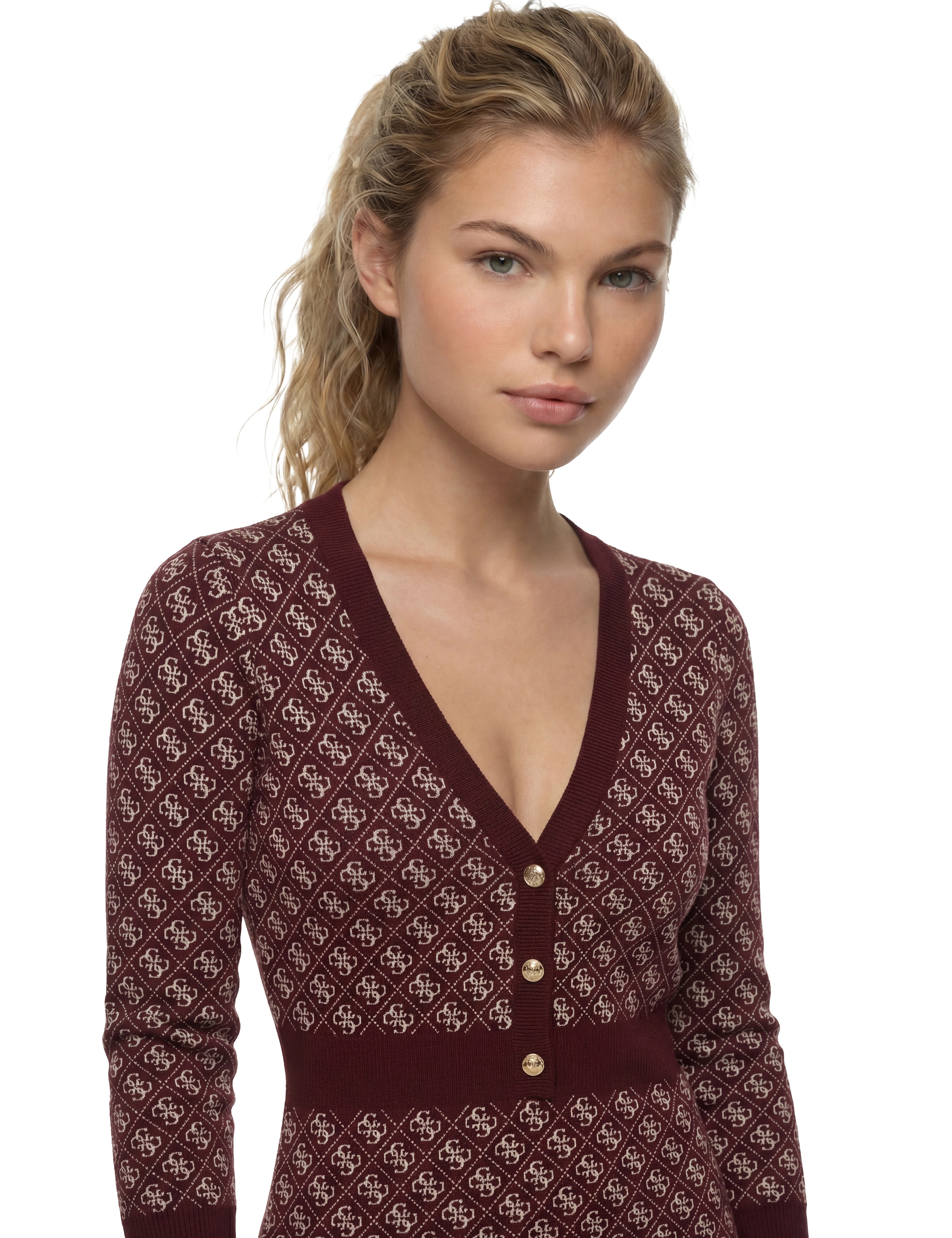 Guess Strickkleid »LS VN AUBREY 4G SWTR DRESS« mit Wollanteil, Bodycon